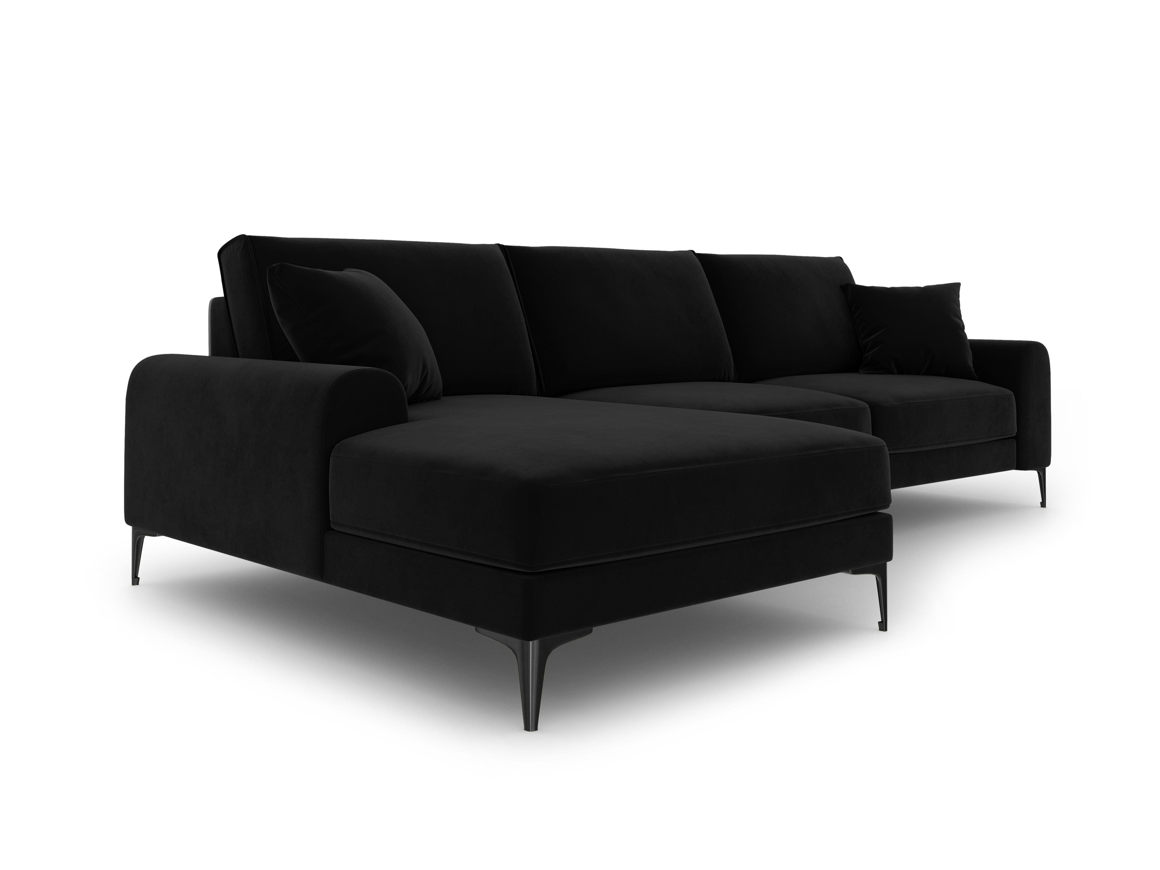 Narożnik aksamitny lewostronny MADARA czarny z czarną podstawą Mazzini Sofas Eye on Design