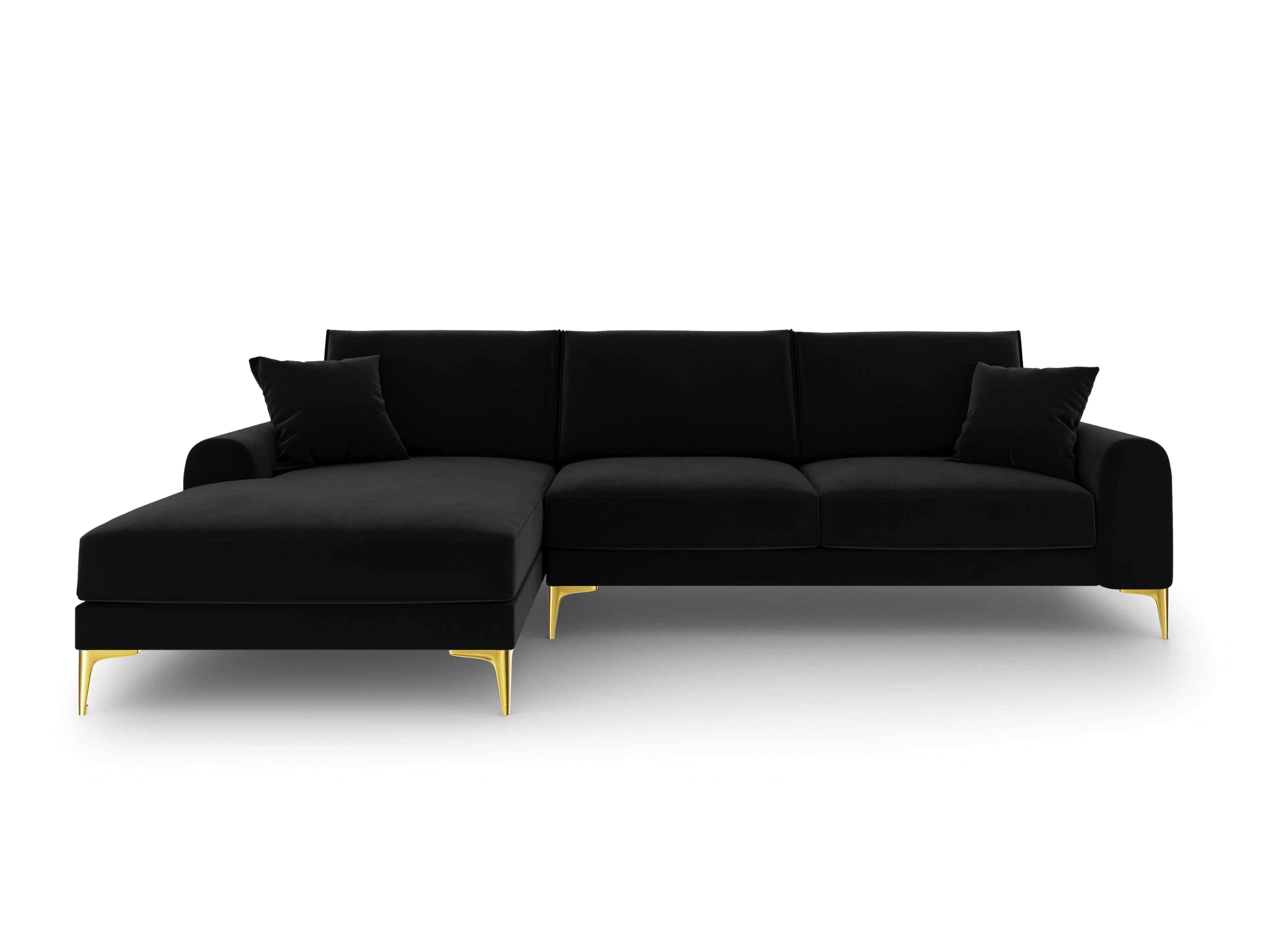 Narożnik aksamitny lewostronny MADARA czarny ze złotą podstawą Mazzini Sofas Eye on Design
