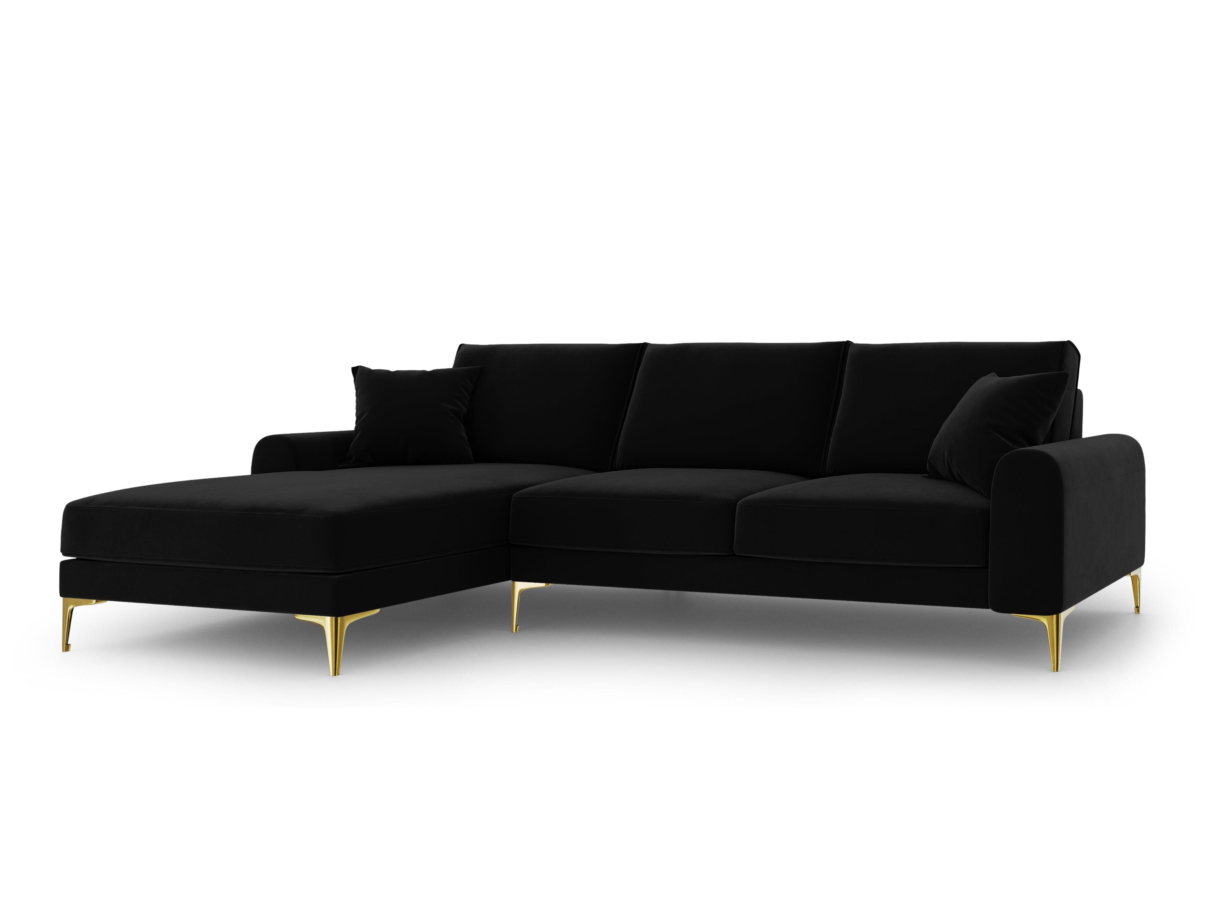 Narożnik aksamitny lewostronny MADARA czarny ze złotą podstawą Mazzini Sofas Eye on Design