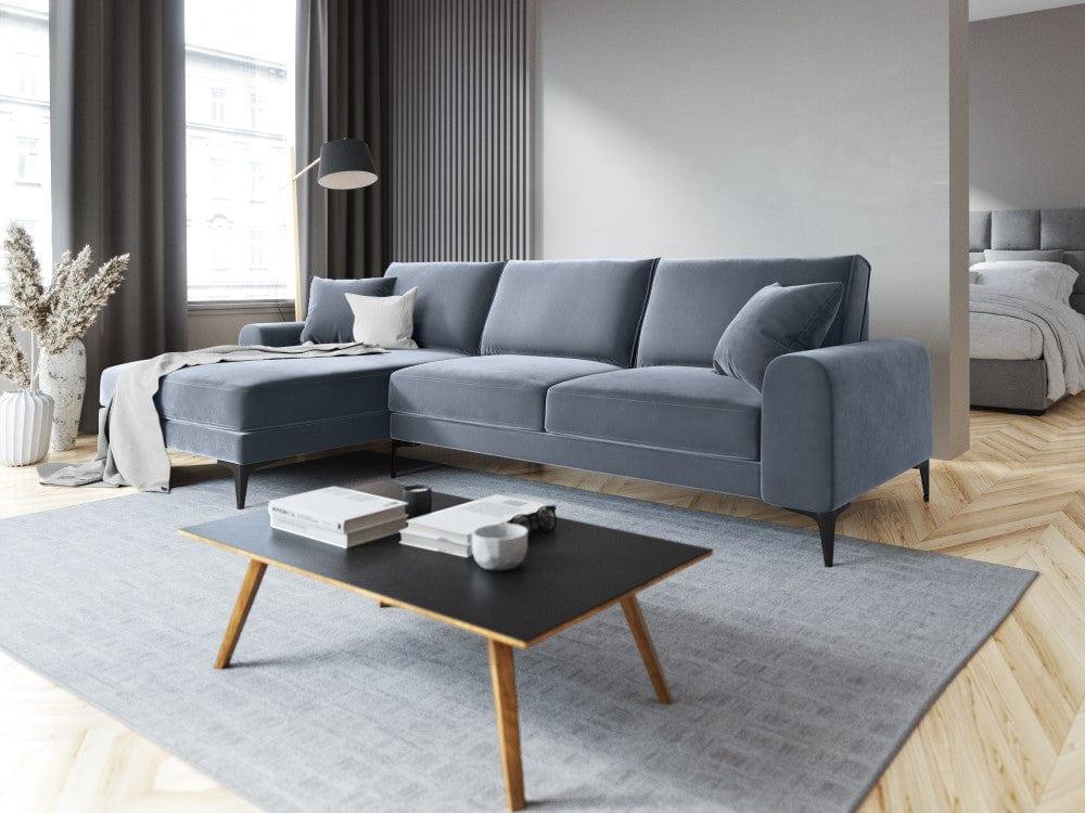 Narożnik aksamitny lewostronny MADARA jasnoniebieski z czarną podstawą Mazzini Sofas Eye on Design