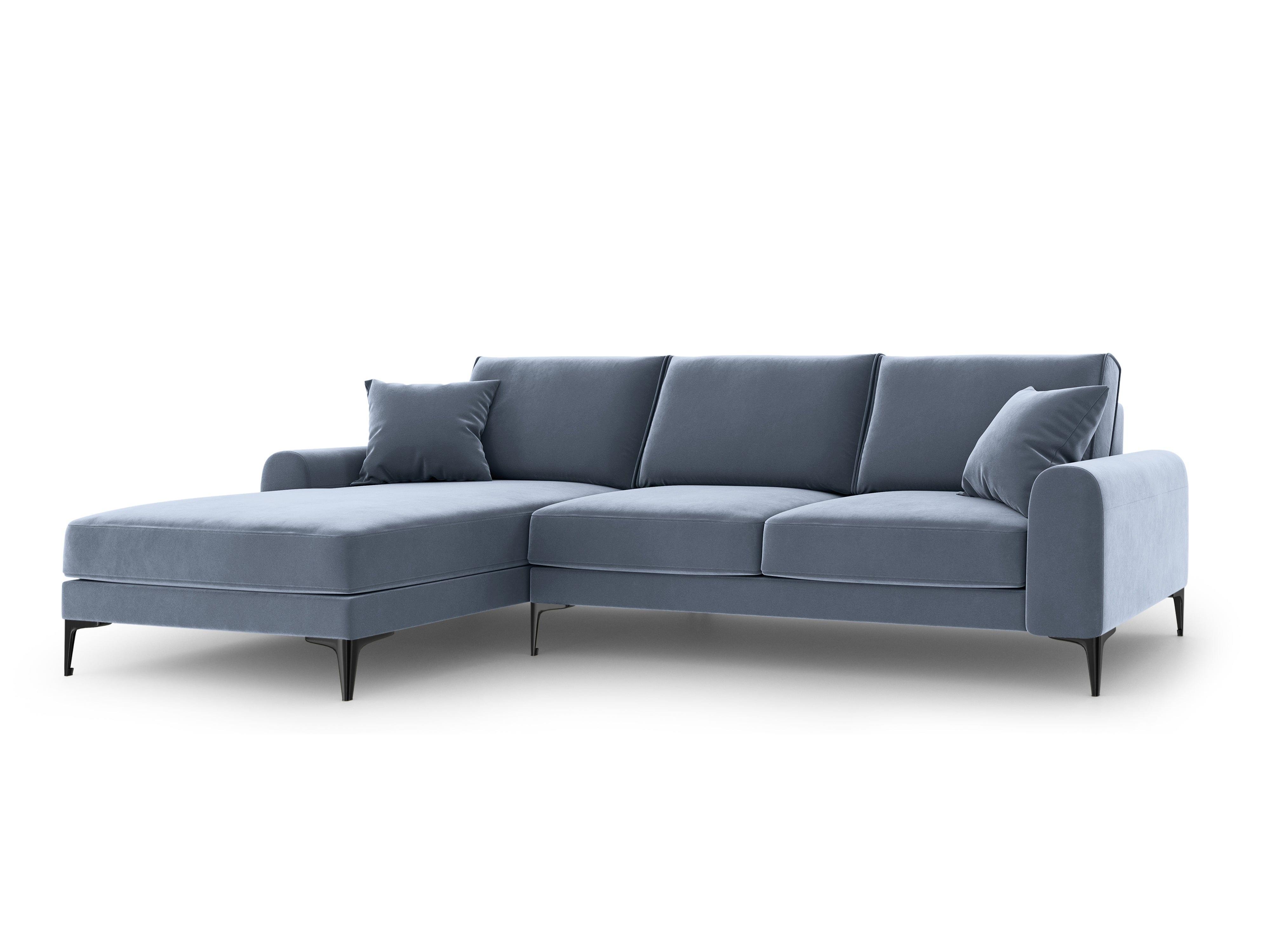 Narożnik aksamitny lewostronny MADARA jasnoniebieski z czarną podstawą Mazzini Sofas Eye on Design