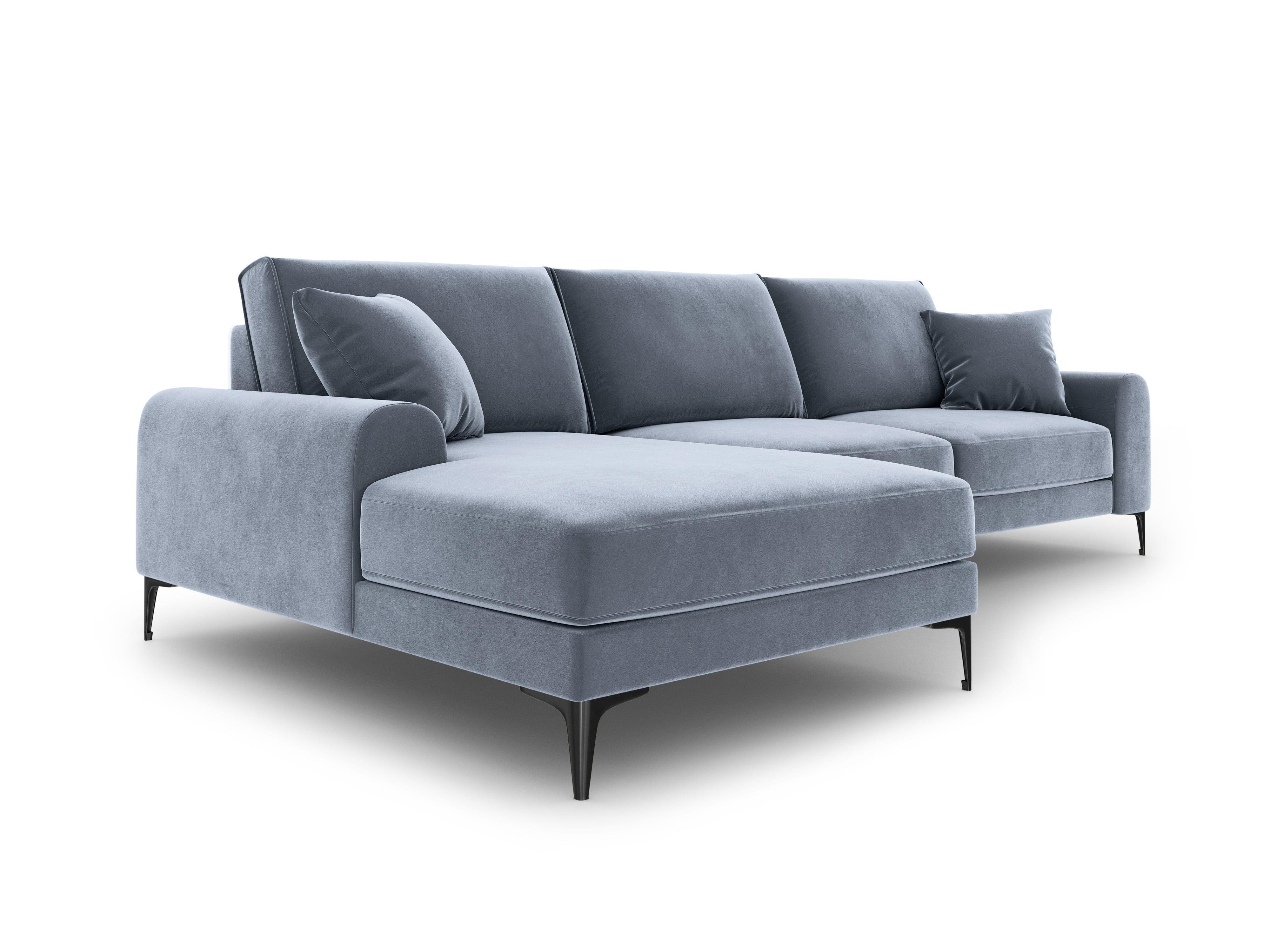 Narożnik aksamitny lewostronny MADARA jasnoniebieski z czarną podstawą Mazzini Sofas Eye on Design