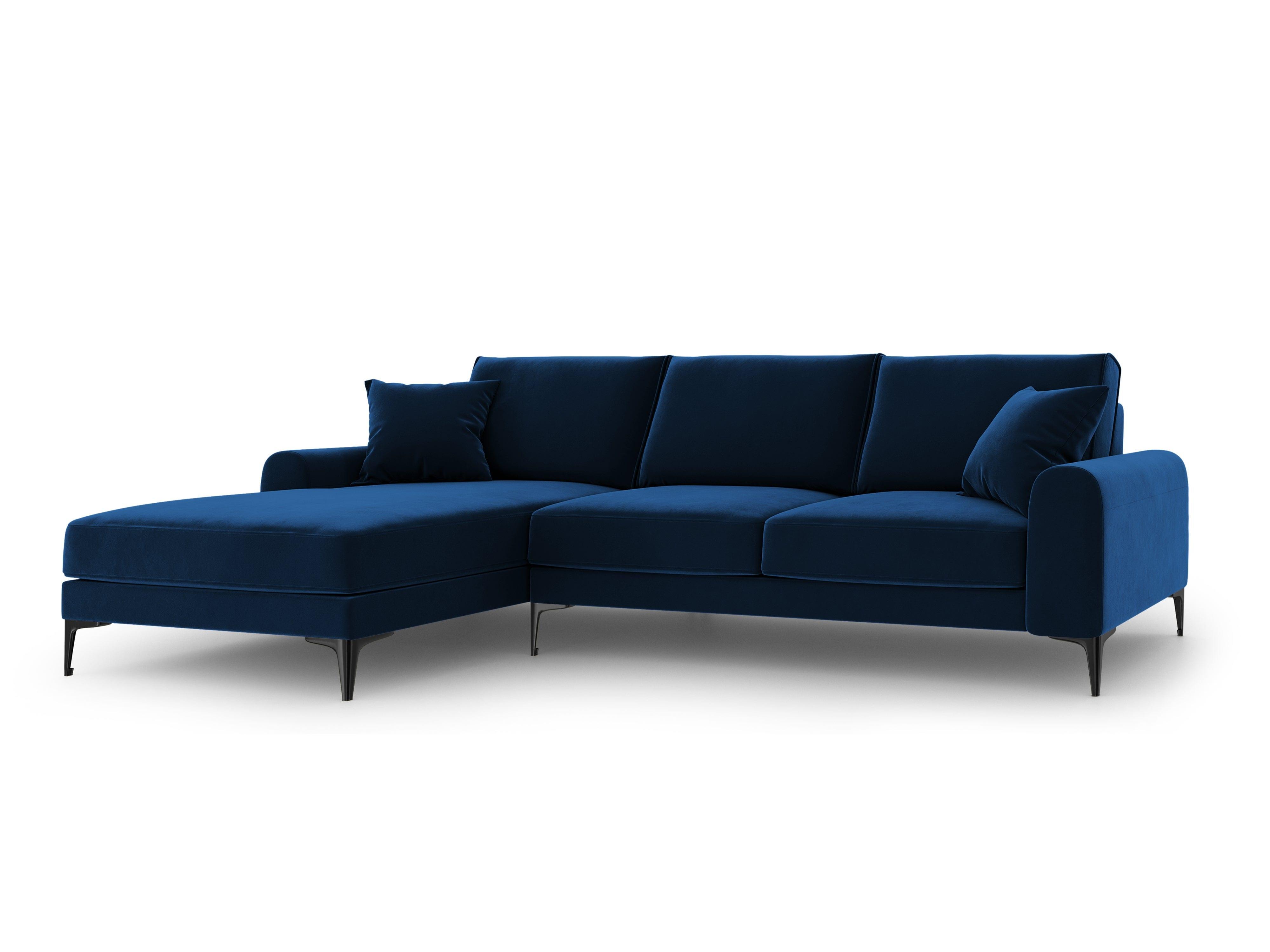 Narożnik aksamitny lewostronny MADARA królewski niebieski z czarną podstawą Mazzini Sofas Eye on Design