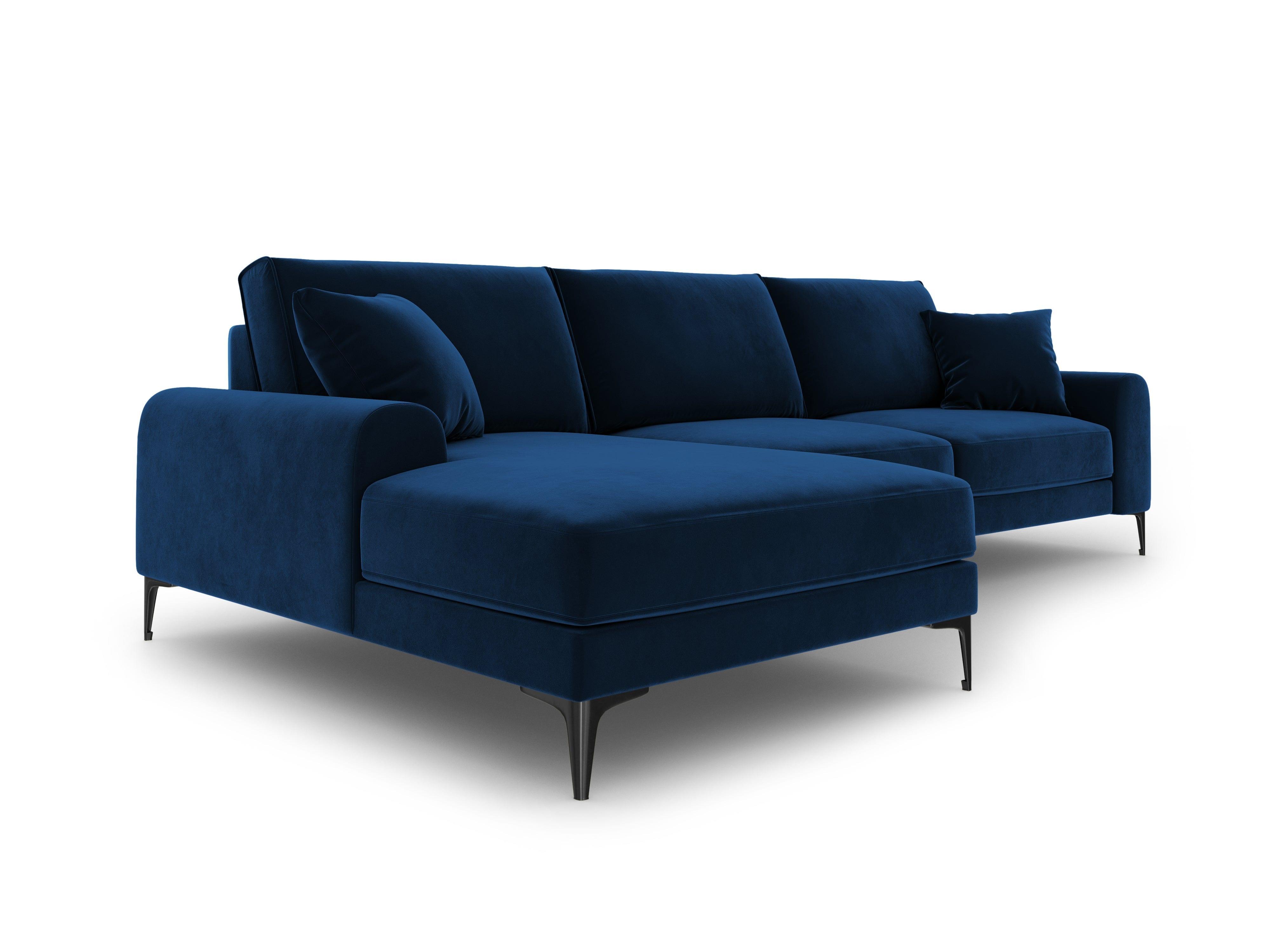 Narożnik aksamitny lewostronny MADARA królewski niebieski z czarną podstawą Mazzini Sofas Eye on Design