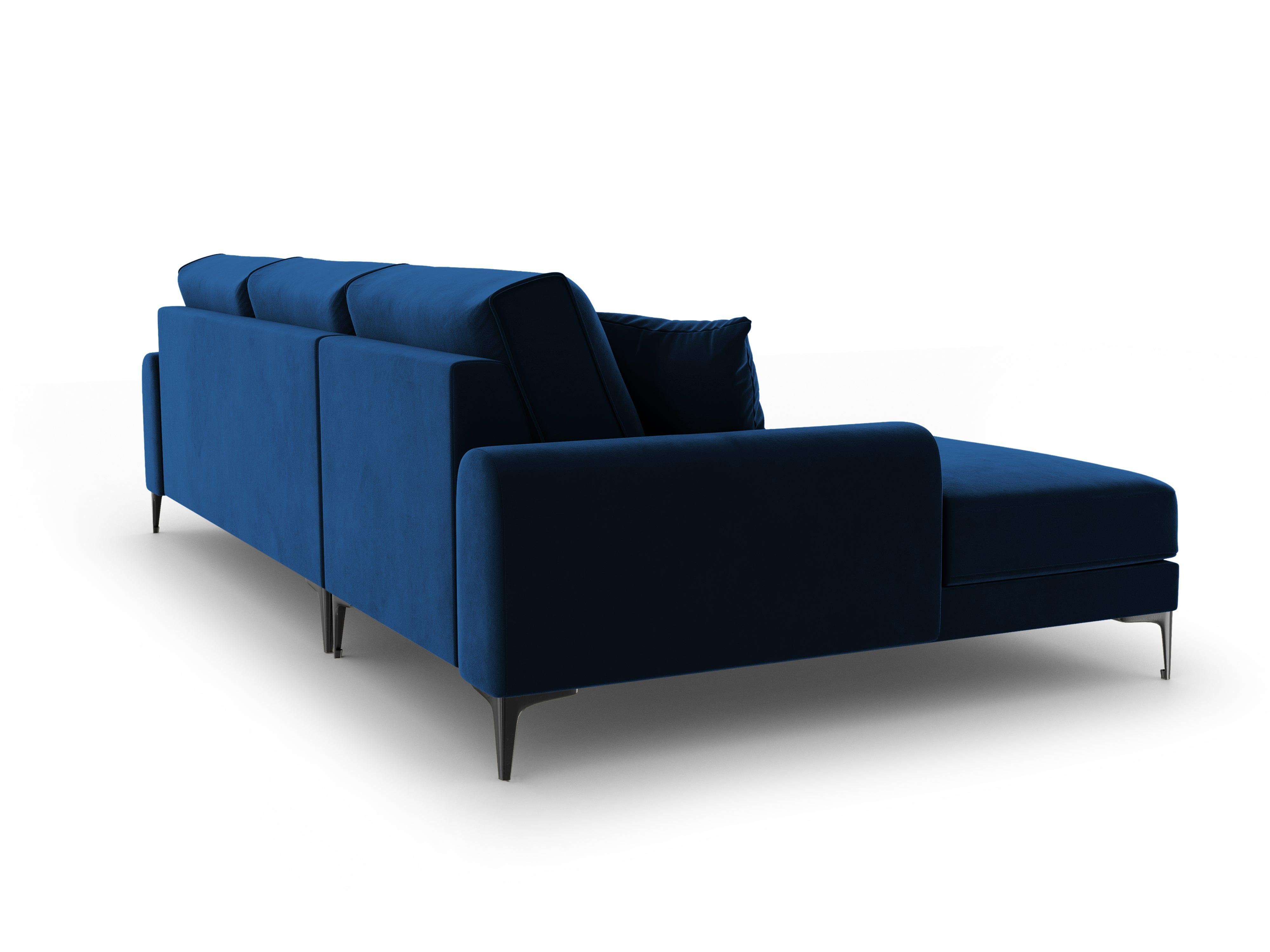 Narożnik aksamitny lewostronny MADARA królewski niebieski z czarną podstawą Mazzini Sofas Eye on Design