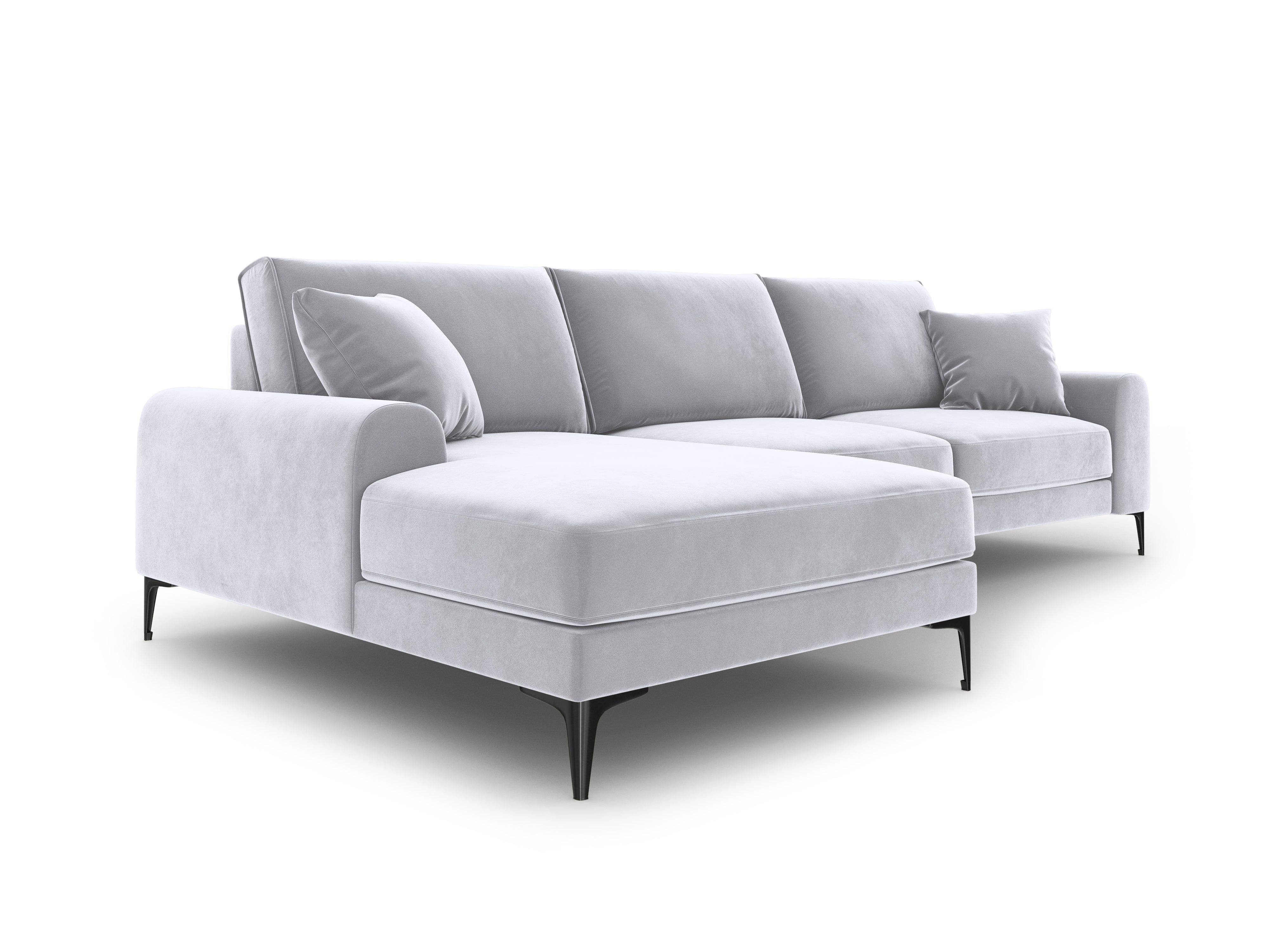 Narożnik aksamitny lewostronny MADARA srebrny z czarną podstawą Mazzini Sofas Eye on Design