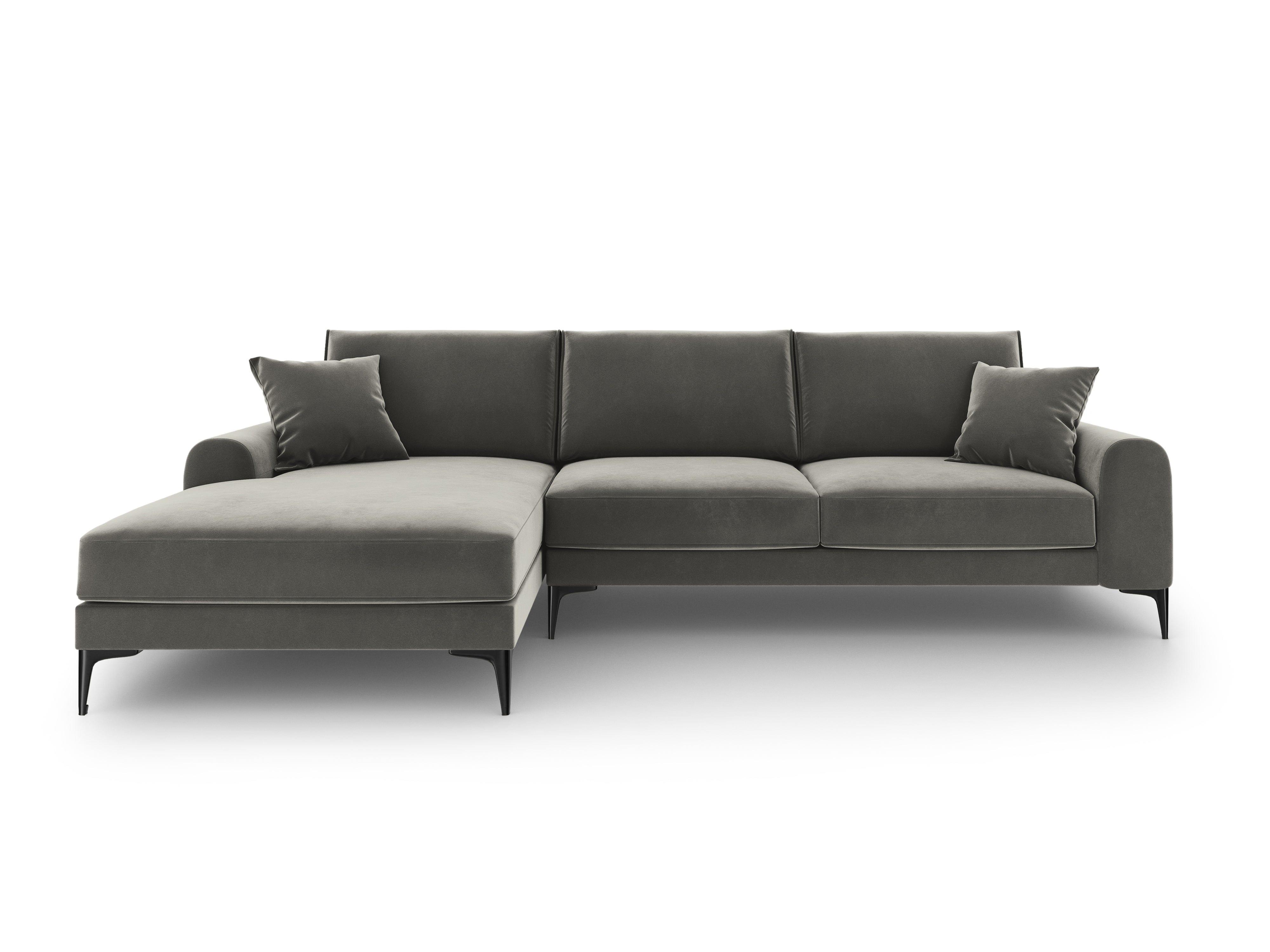 Narożnik aksamitny lewostronny MADARA szary z czarną podstawą Mazzini Sofas Eye on Design