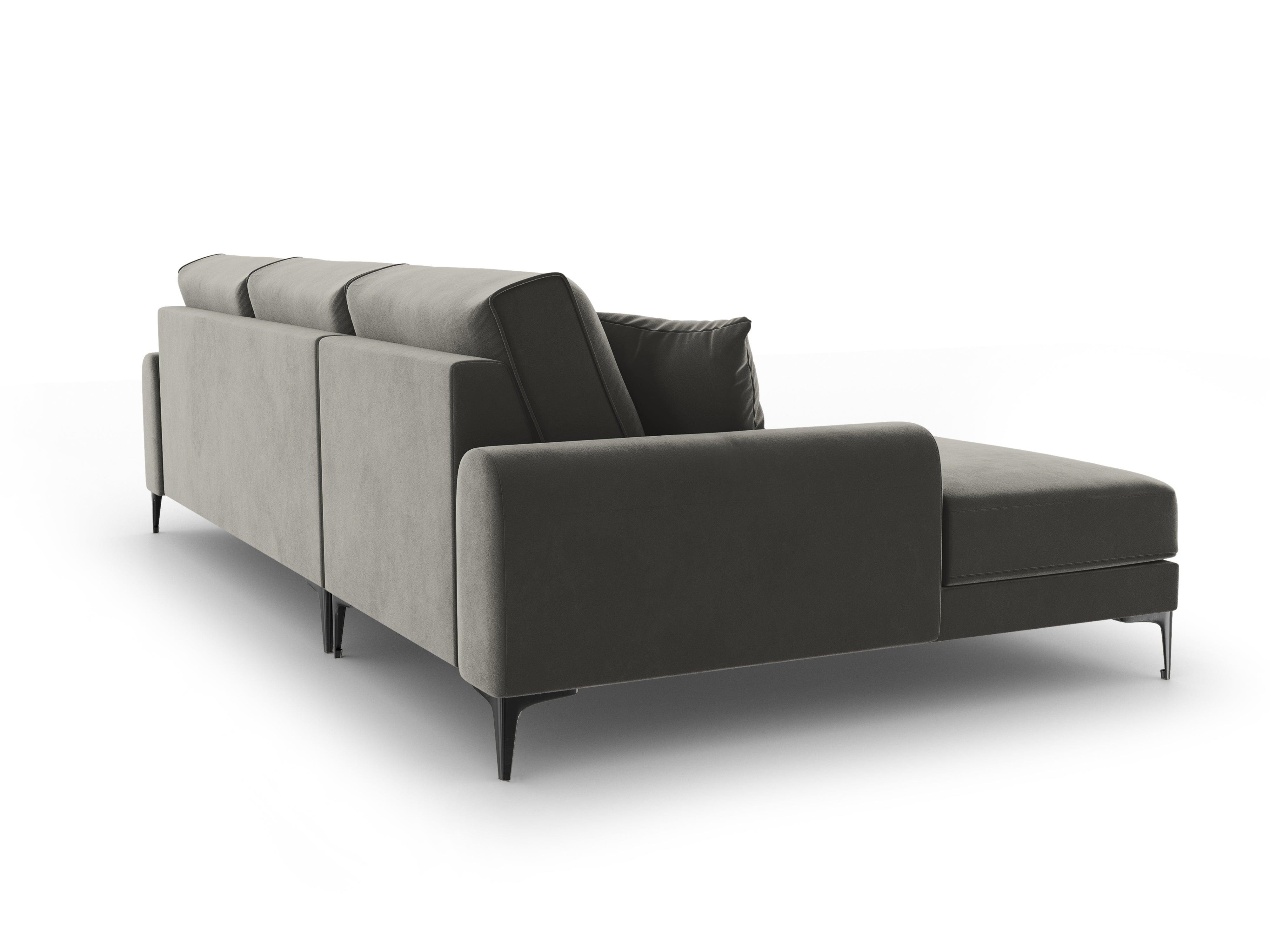 Narożnik aksamitny lewostronny MADARA szary z czarną podstawą Mazzini Sofas Eye on Design