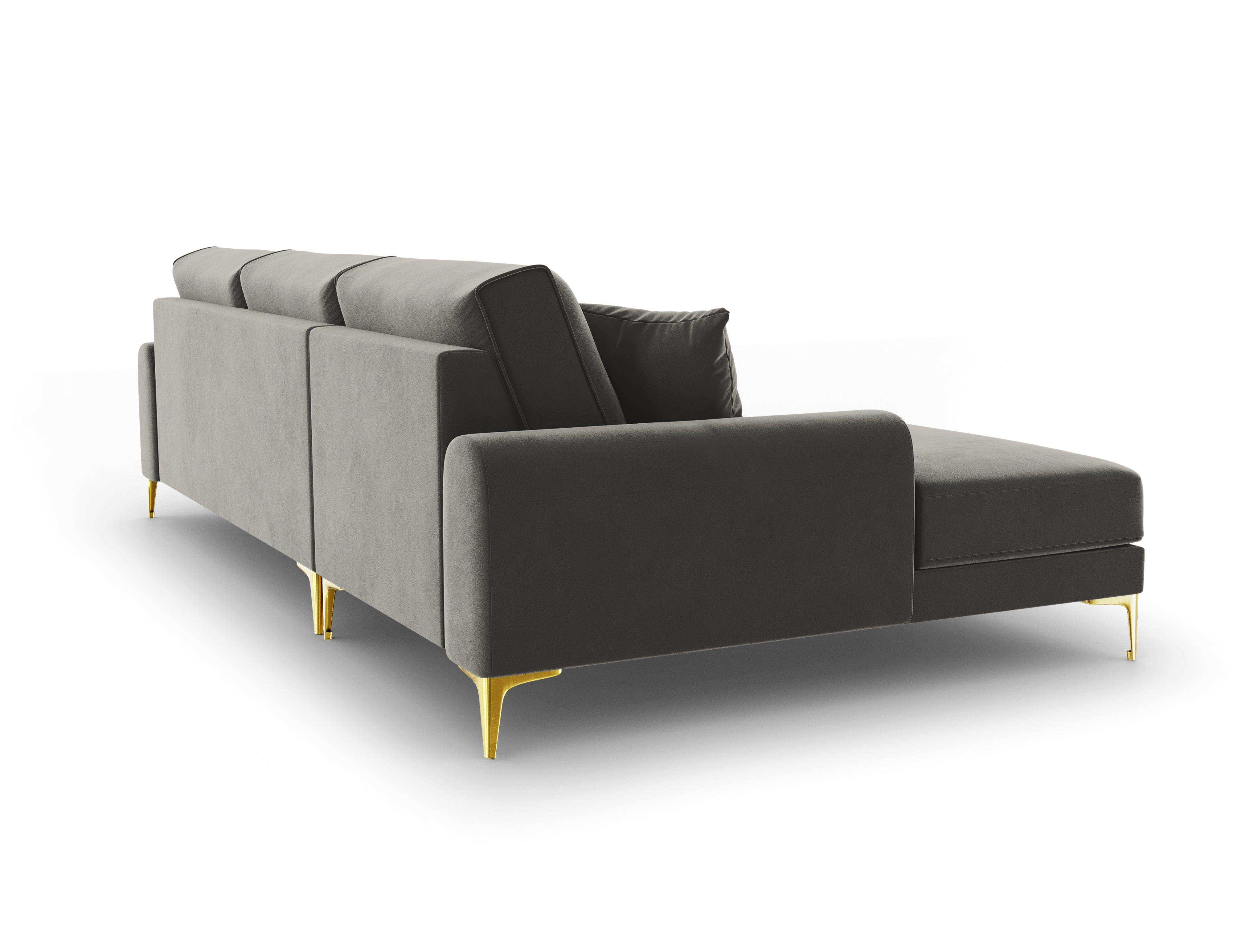 Narożnik aksamitny lewostronny MADARA szary ze złotą podstawą Mazzini Sofas Eye on Design
