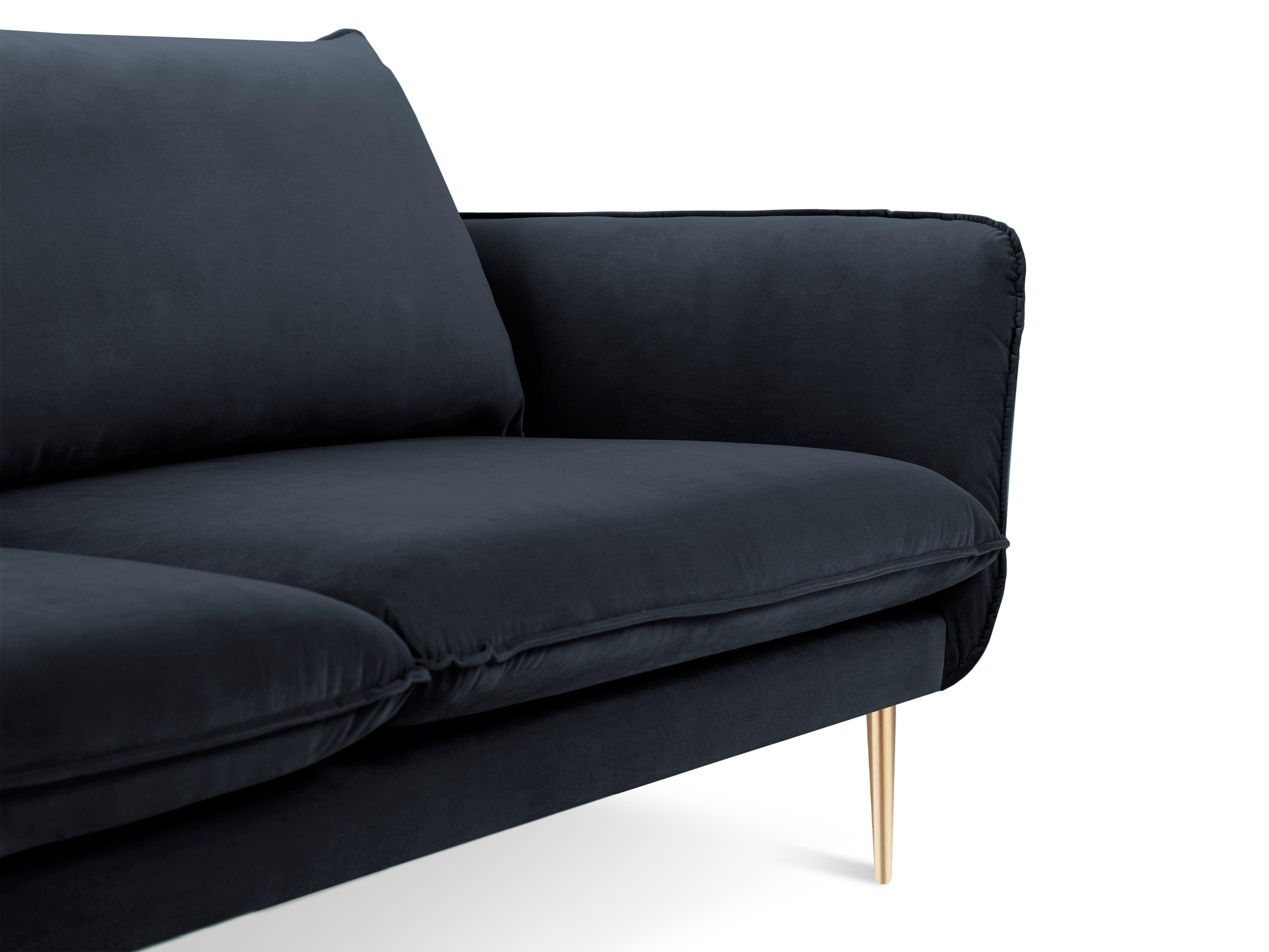 Narożnik aksamitny lewostronny VIENNA granatowy ze złotą podstawą Cosmopolitan Design Eye on Design