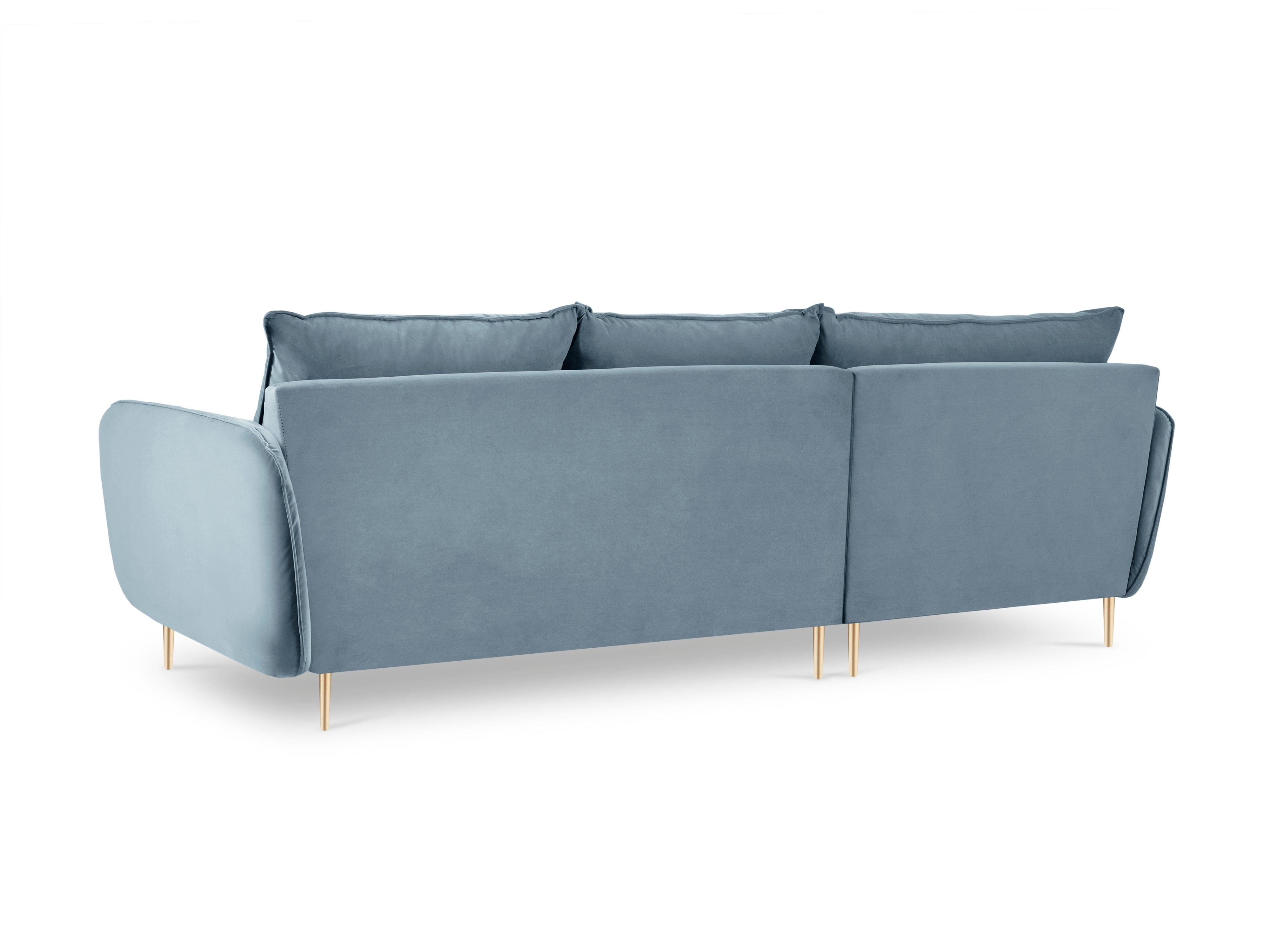 Narożnik aksamitny lewostronny VIENNA jasnoniebieski ze złotą podstawą Cosmopolitan Design Eye on Design