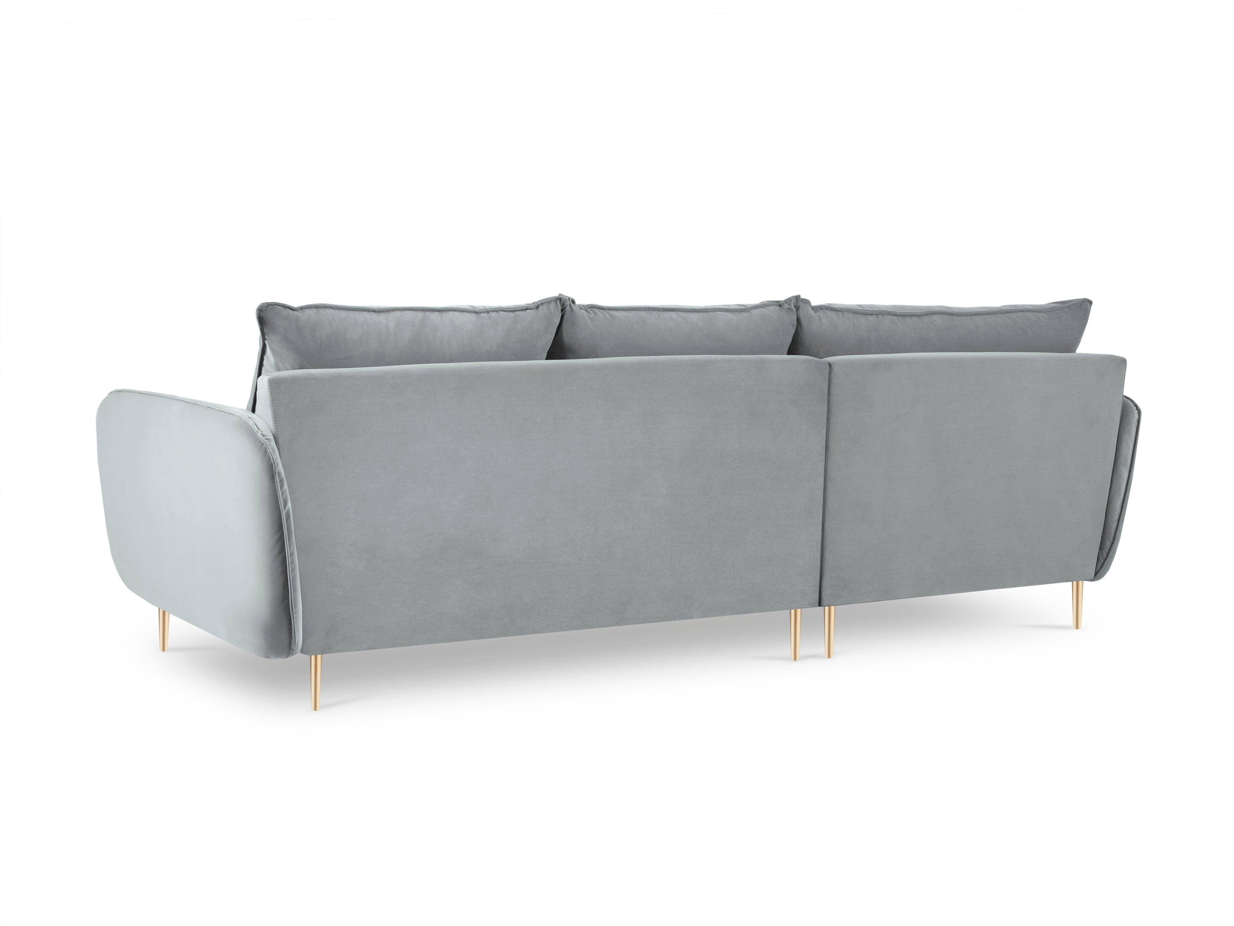 Narożnik aksamitny lewostronny VIENNA jasnoszary ze złotą podstawą Cosmopolitan Design Eye on Design