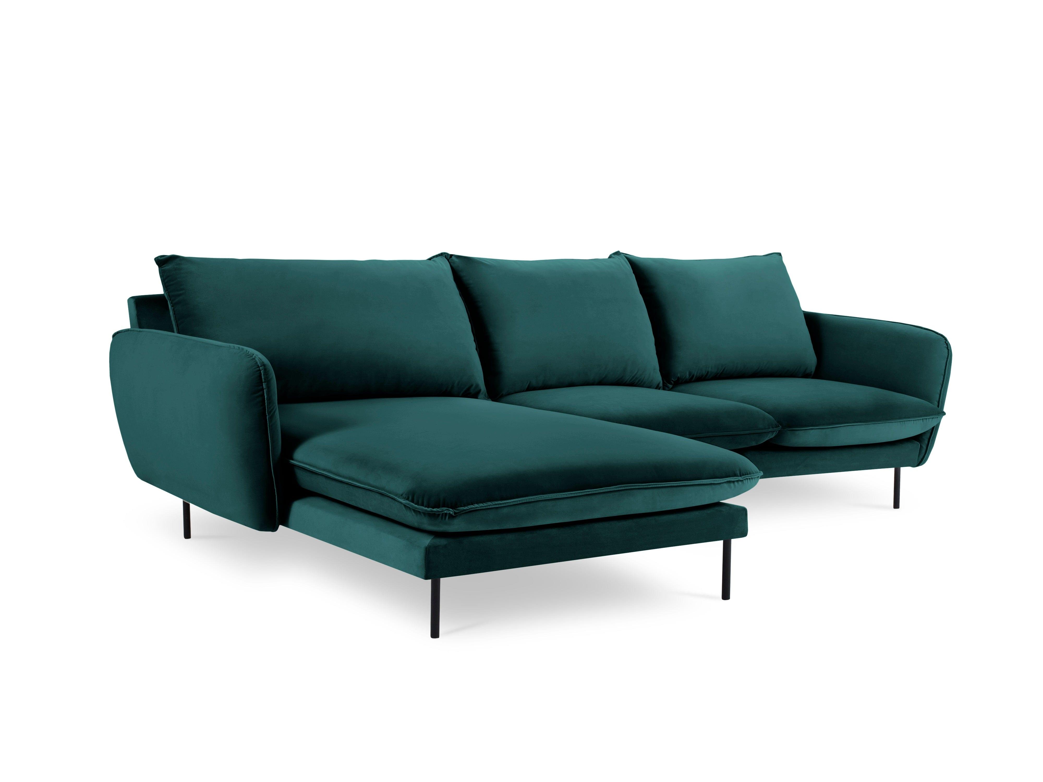 Narożnik aksamitny lewostronny VIENNA morski z czarną podstawą Cosmopolitan Design Eye on Design