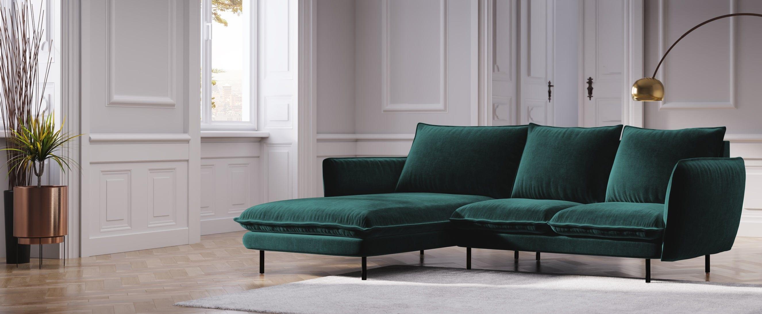 Narożnik aksamitny lewostronny VIENNA morski z czarną podstawą Cosmopolitan Design Eye on Design