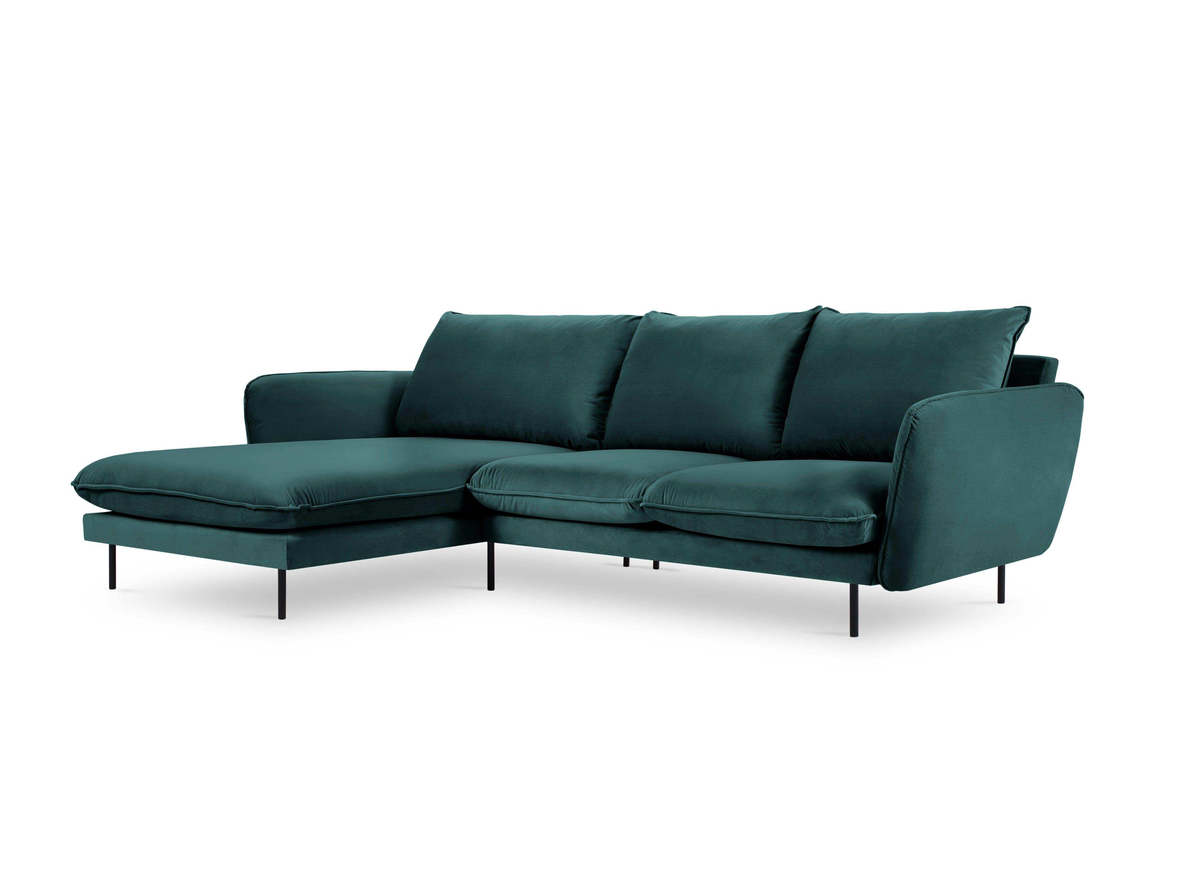 Narożnik aksamitny lewostronny VIENNA morski z czarną podstawą Cosmopolitan Design Eye on Design