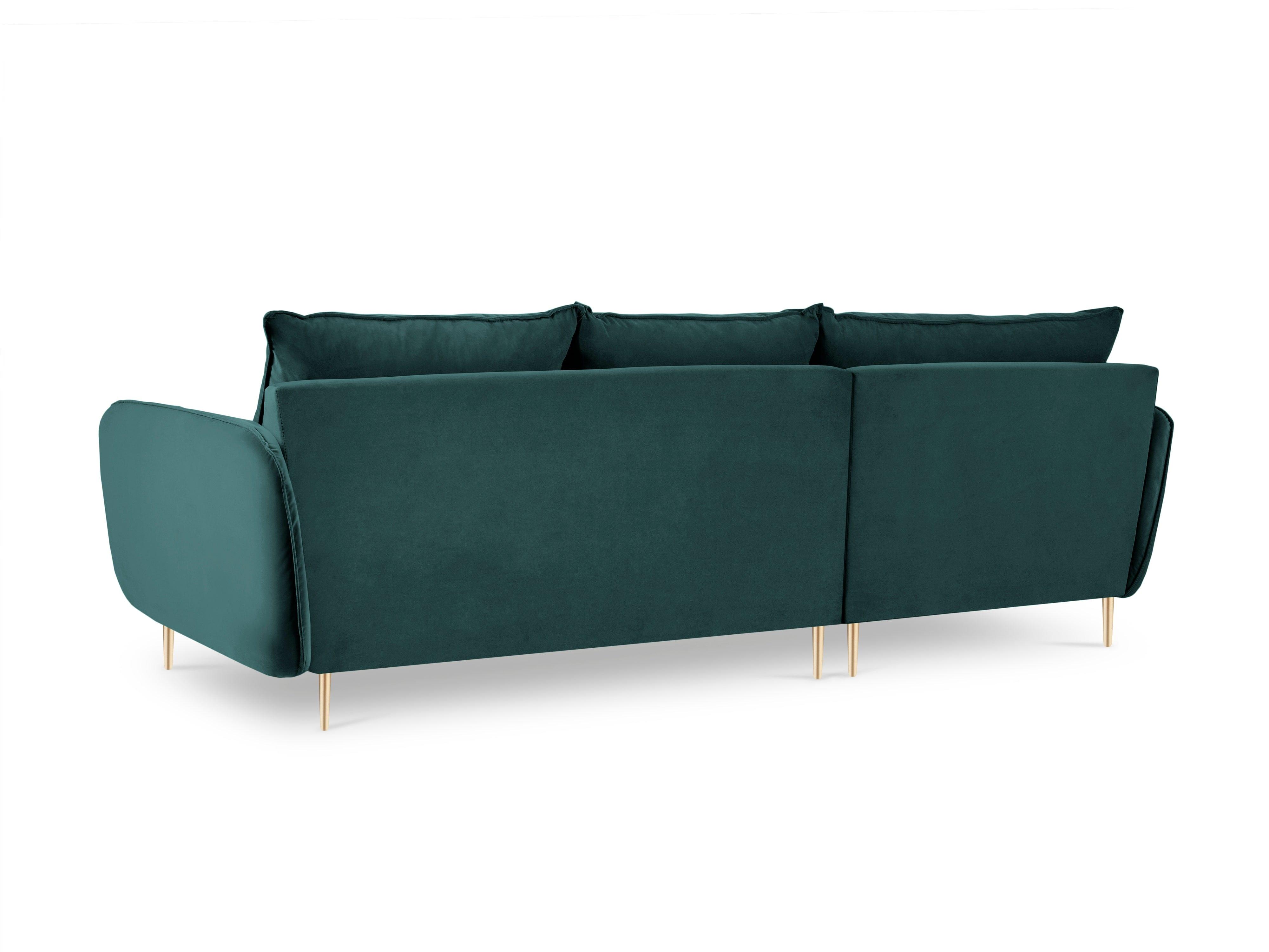 Narożnik aksamitny lewostronny VIENNA morski ze złotą podstawą Cosmopolitan Design Eye on Design