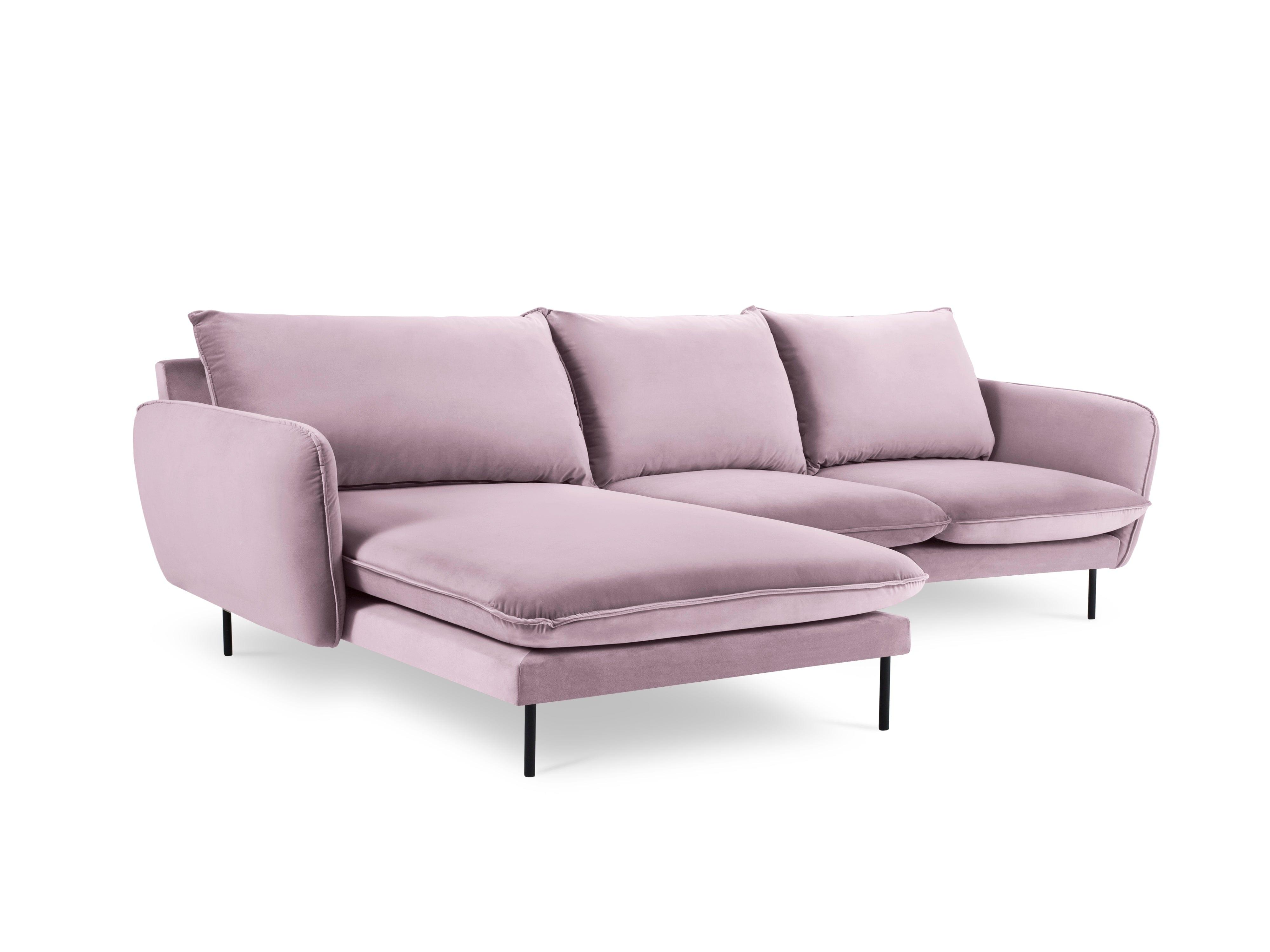 Narożnik aksamitny lewostronny VIENNA pudrowy róż z czarną podstawą Cosmopolitan Design Eye on Design