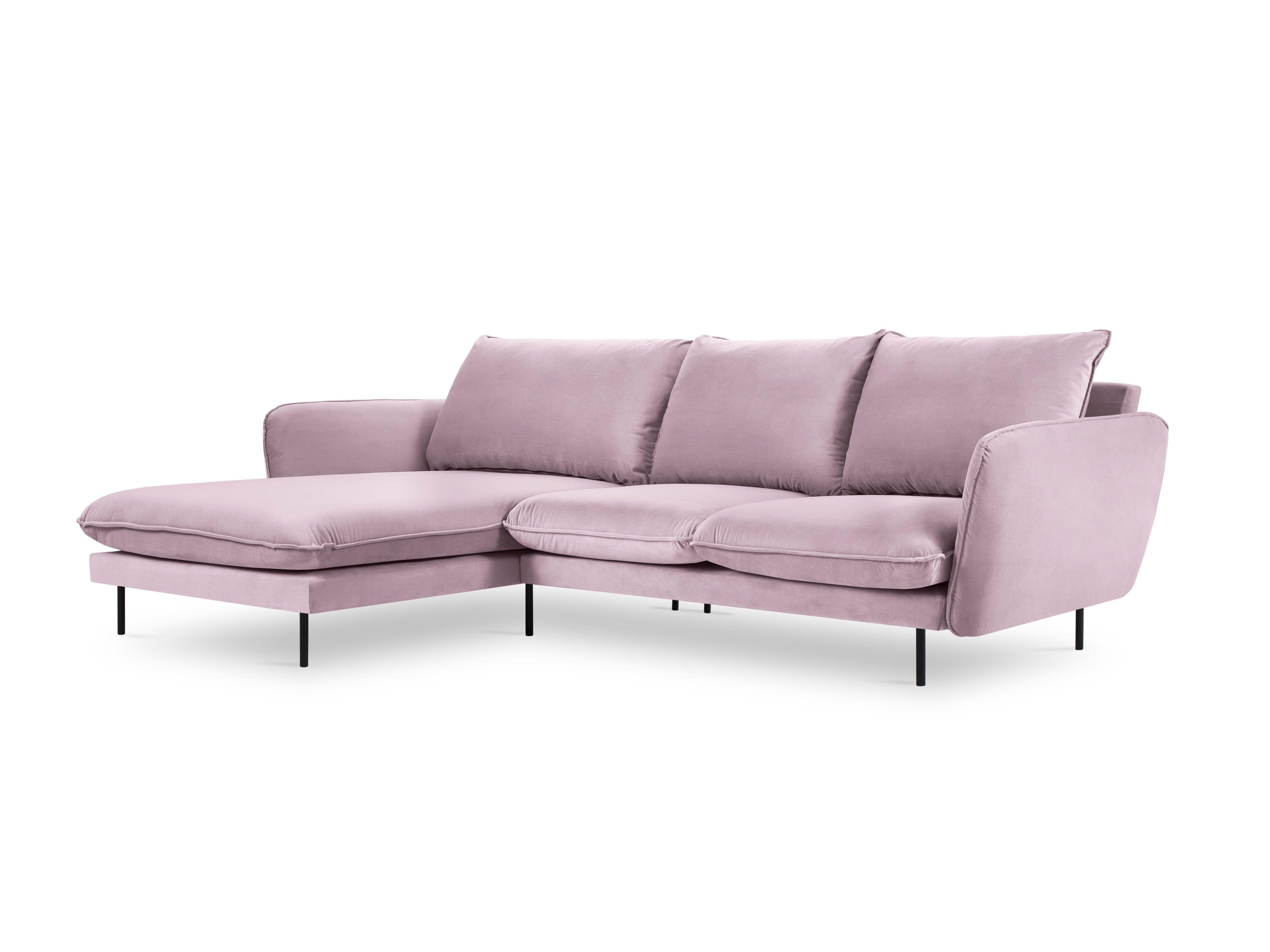 Narożnik aksamitny lewostronny VIENNA pudrowy róż z czarną podstawą Cosmopolitan Design Eye on Design