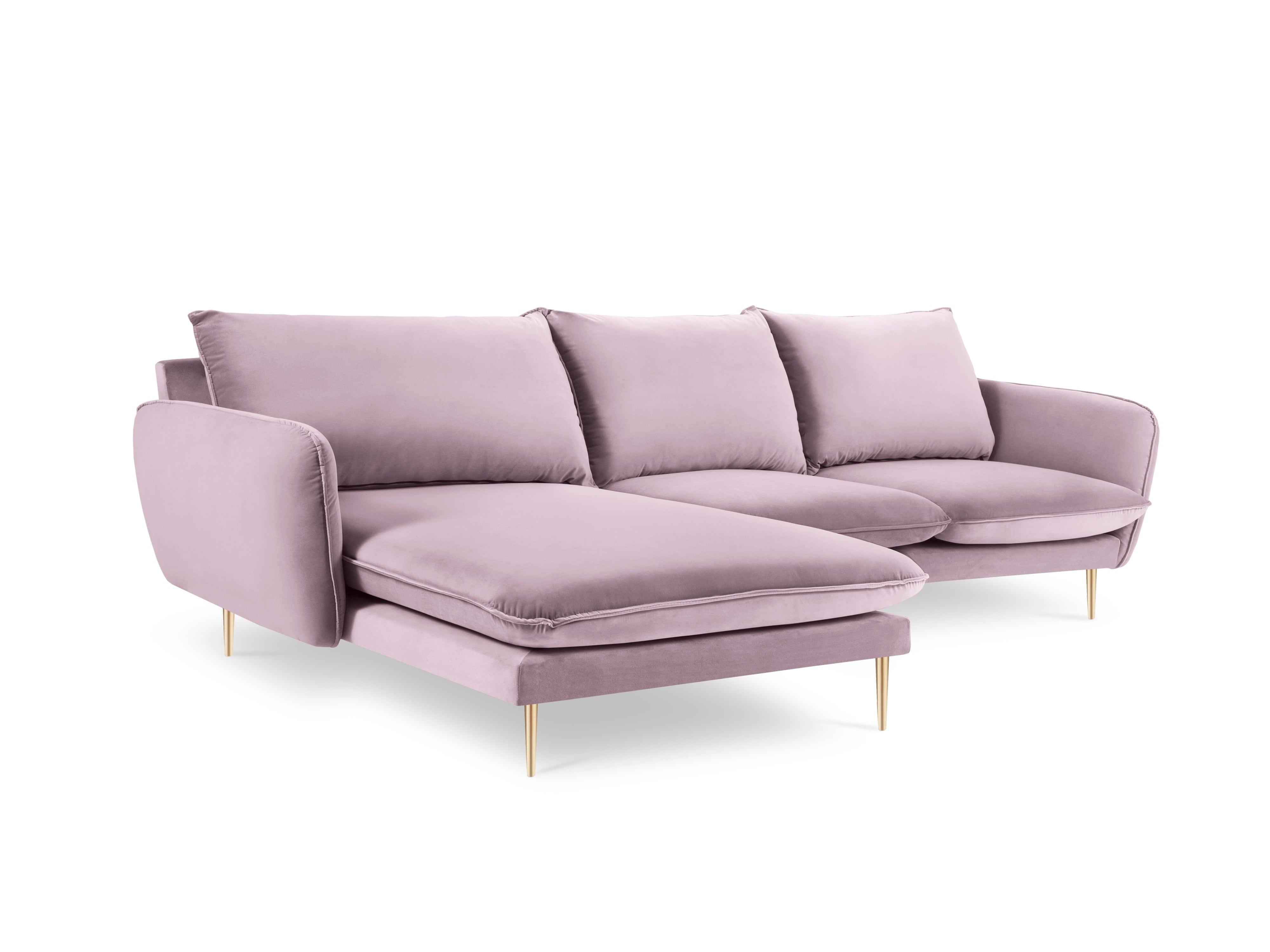 Narożnik aksamitny lewostronny VIENNA pudrowy róż ze złotą podstawą Cosmopolitan Design Eye on Design