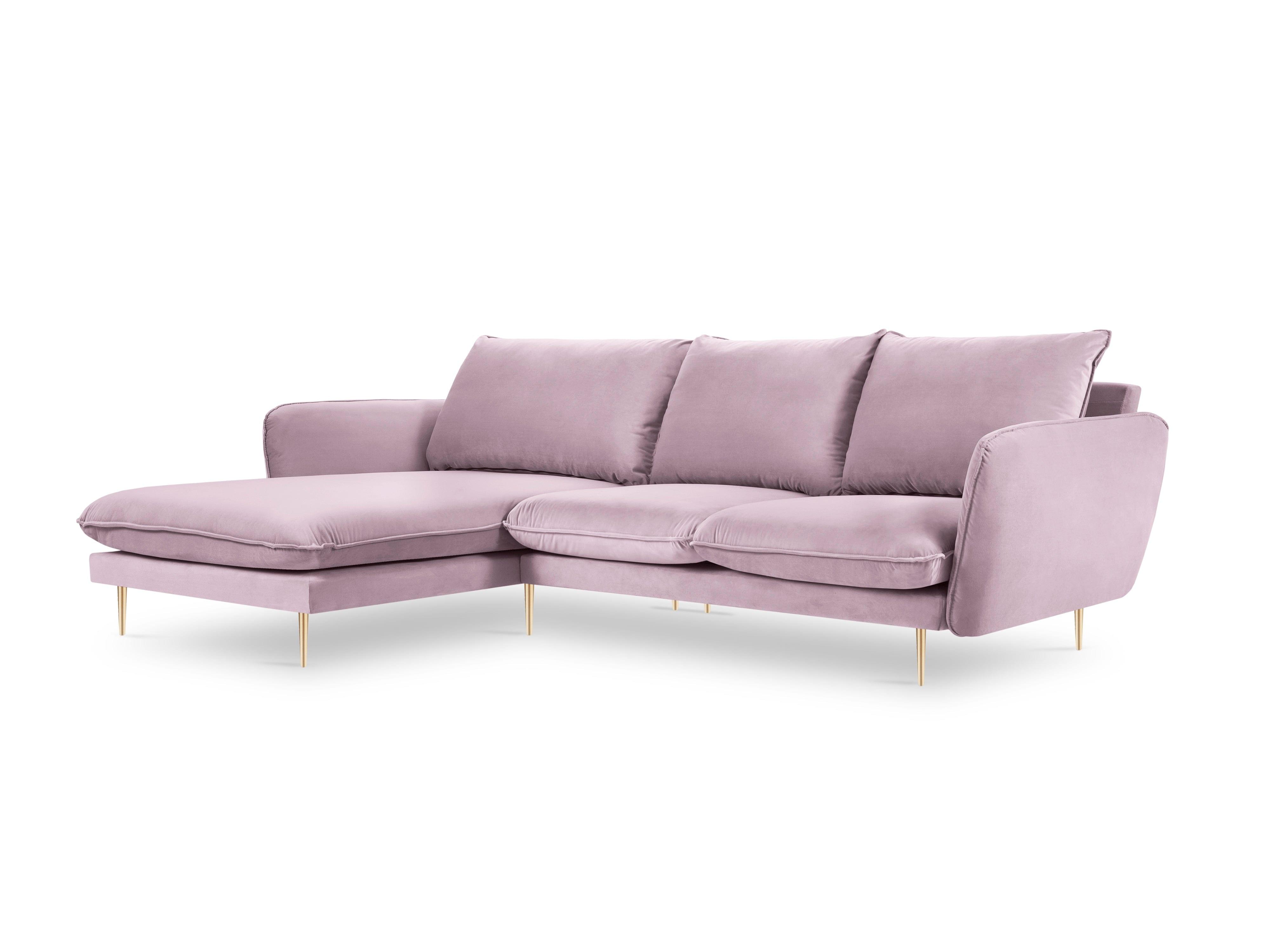Narożnik aksamitny lewostronny VIENNA pudrowy róż ze złotą podstawą Cosmopolitan Design Eye on Design