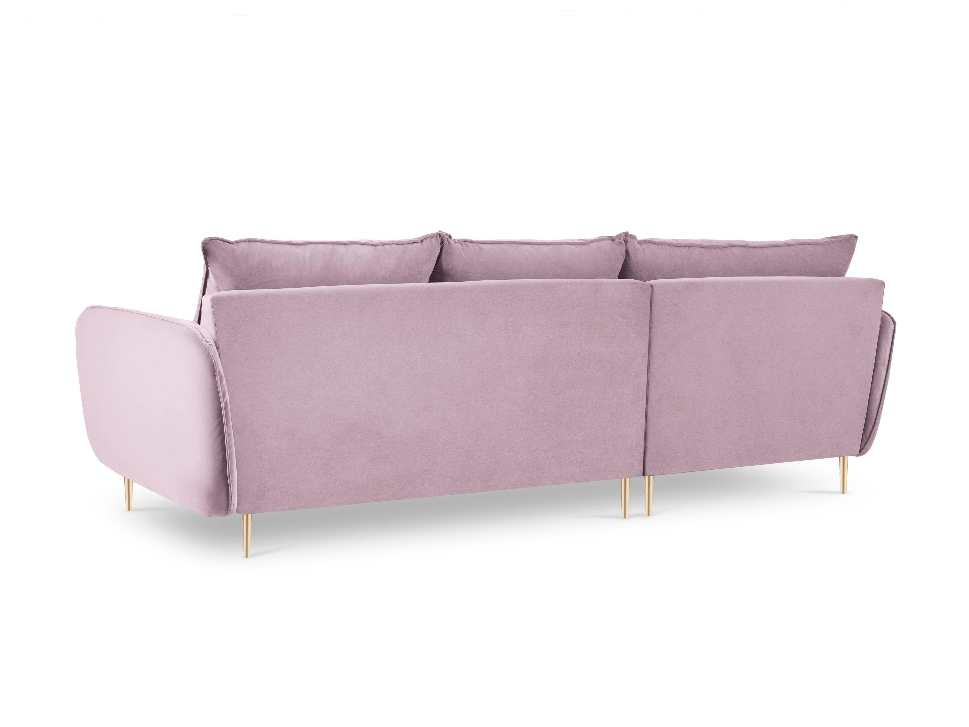 Narożnik aksamitny lewostronny VIENNA pudrowy róż ze złotą podstawą Cosmopolitan Design Eye on Design
