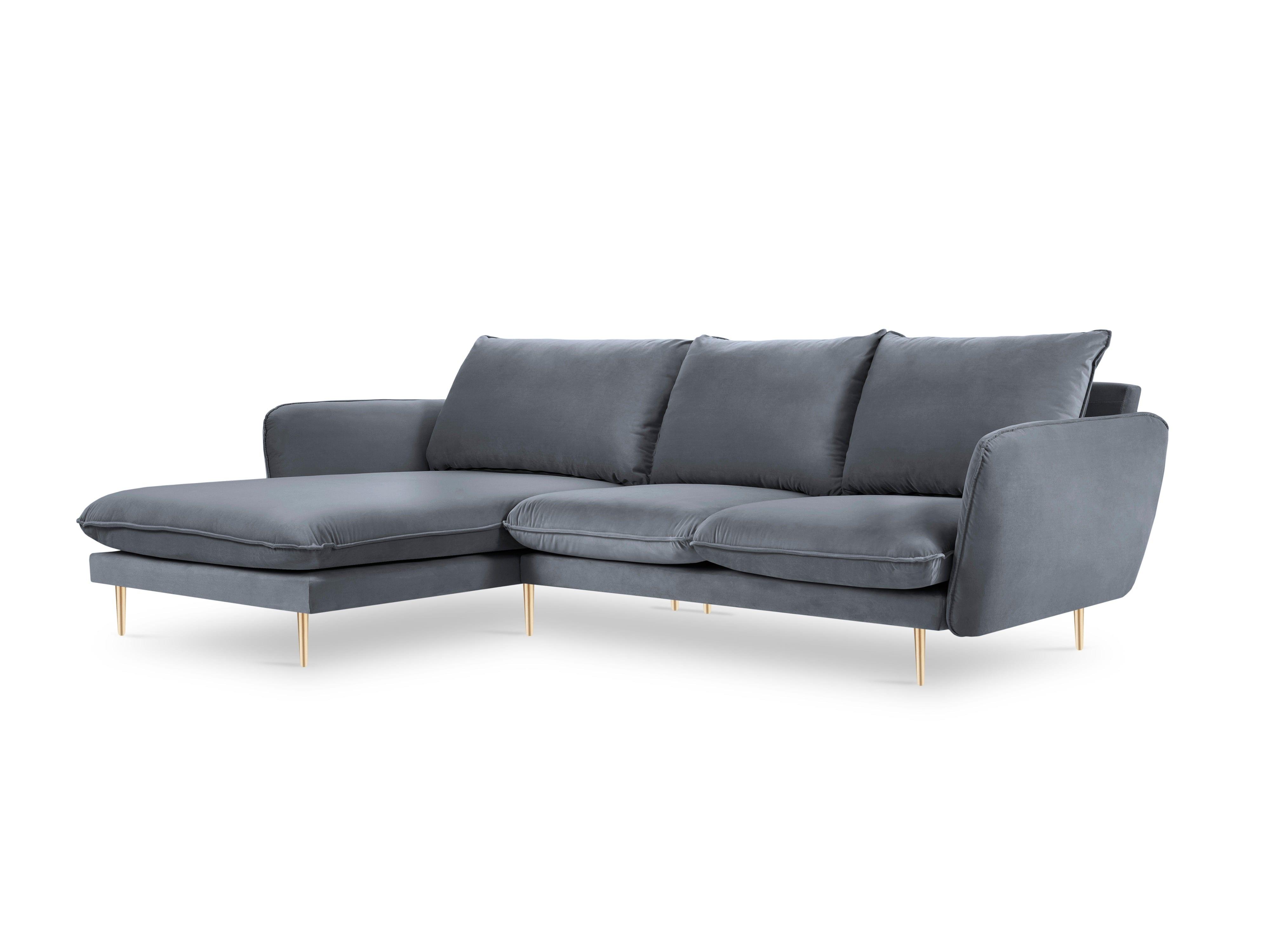 Narożnik aksamitny lewostronny VIENNA szary ze złotą podstawą Cosmopolitan Design Eye on Design