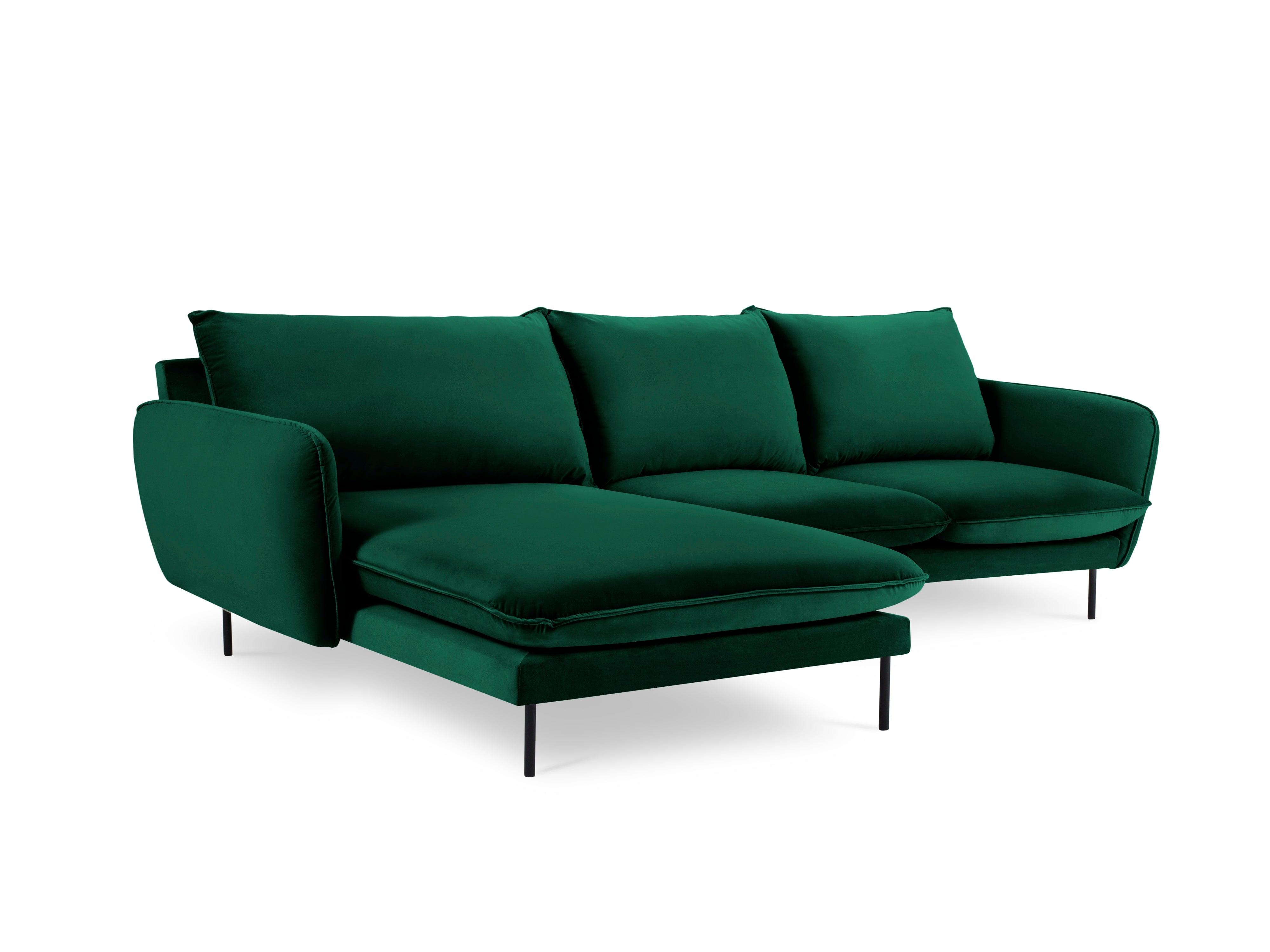 Narożnik aksamitny lewostronny VIENNA zielony z czarną podstawą Cosmopolitan Design Eye on Design