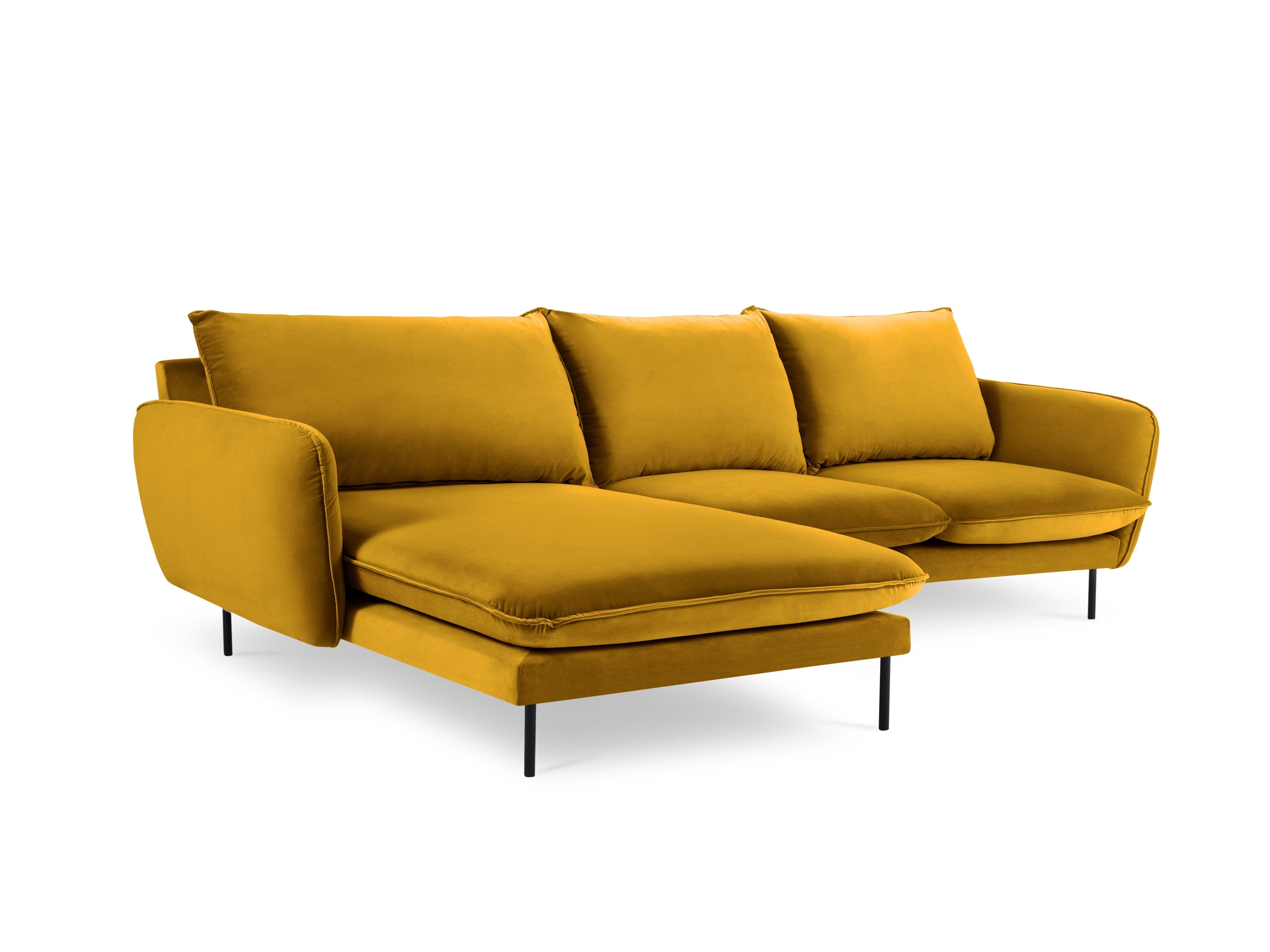 Narożnik aksamitny lewostronny VIENNA żółty z czarną podstawą Cosmopolitan Design Eye on Design
