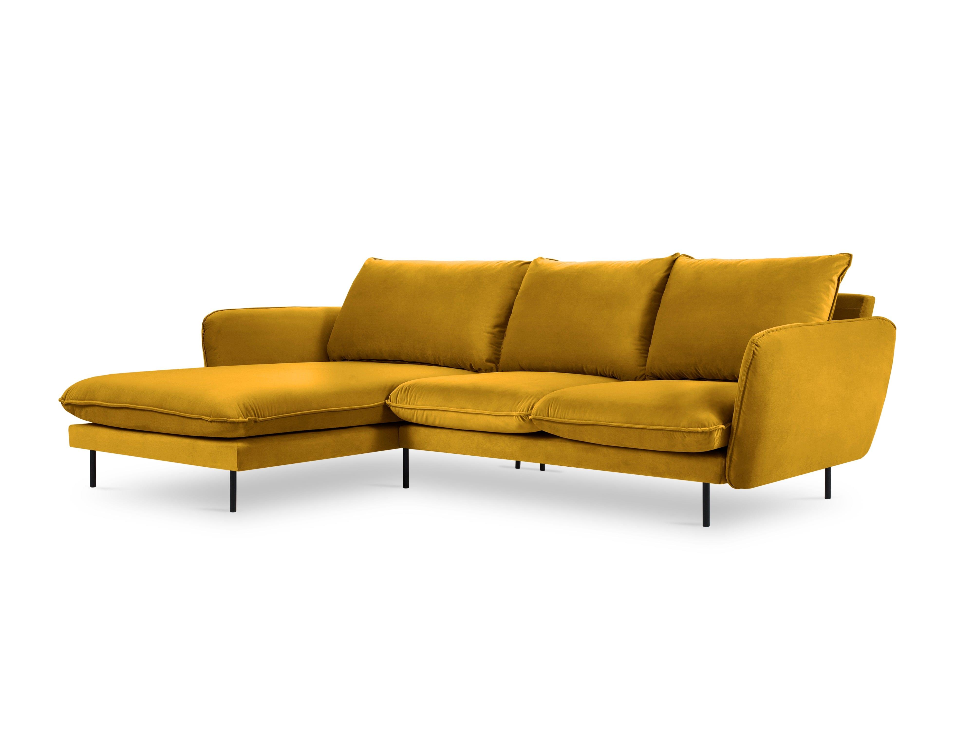 Narożnik aksamitny lewostronny VIENNA żółty z czarną podstawą Cosmopolitan Design Eye on Design