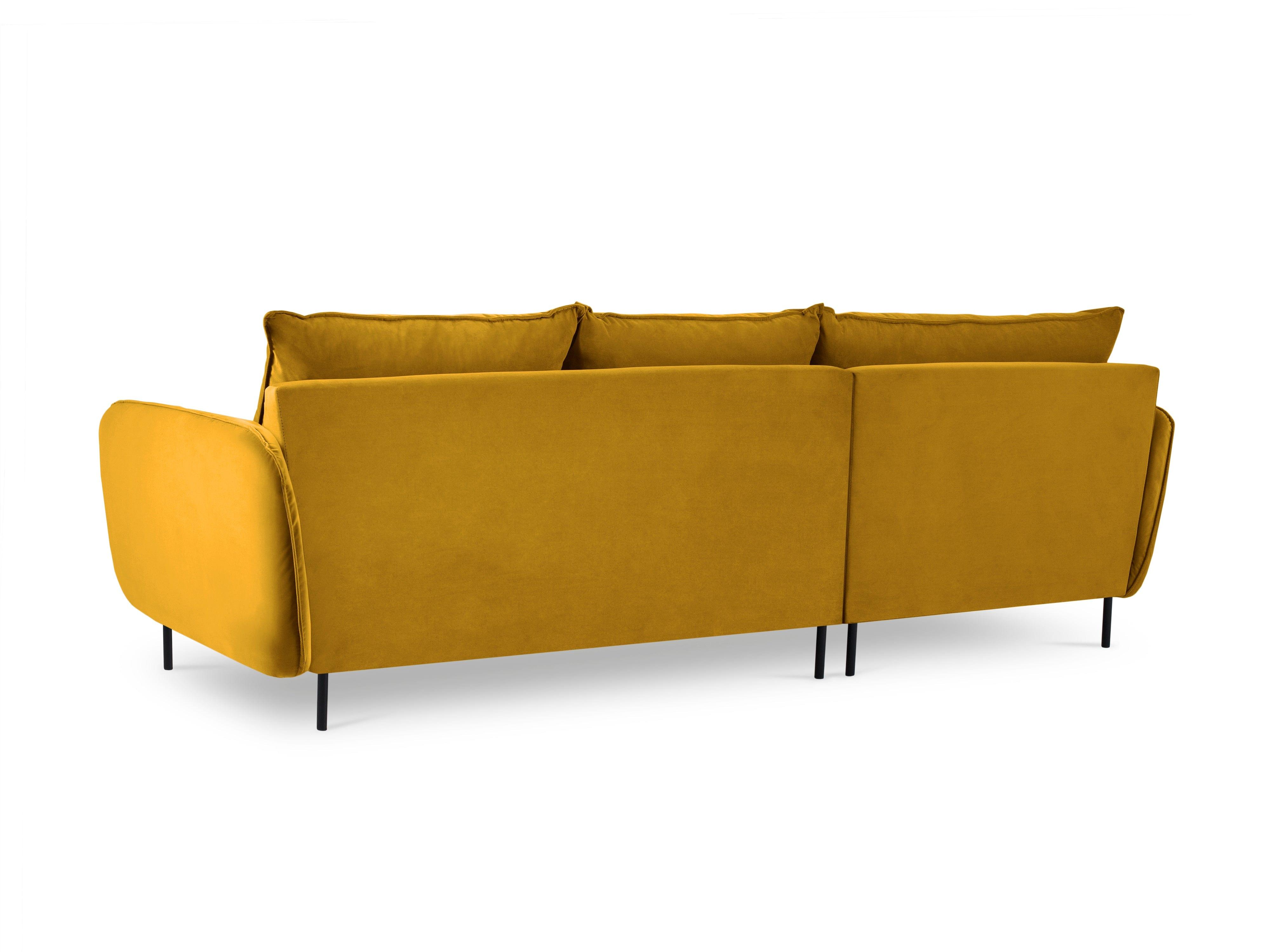 Narożnik aksamitny lewostronny VIENNA żółty z czarną podstawą Cosmopolitan Design Eye on Design