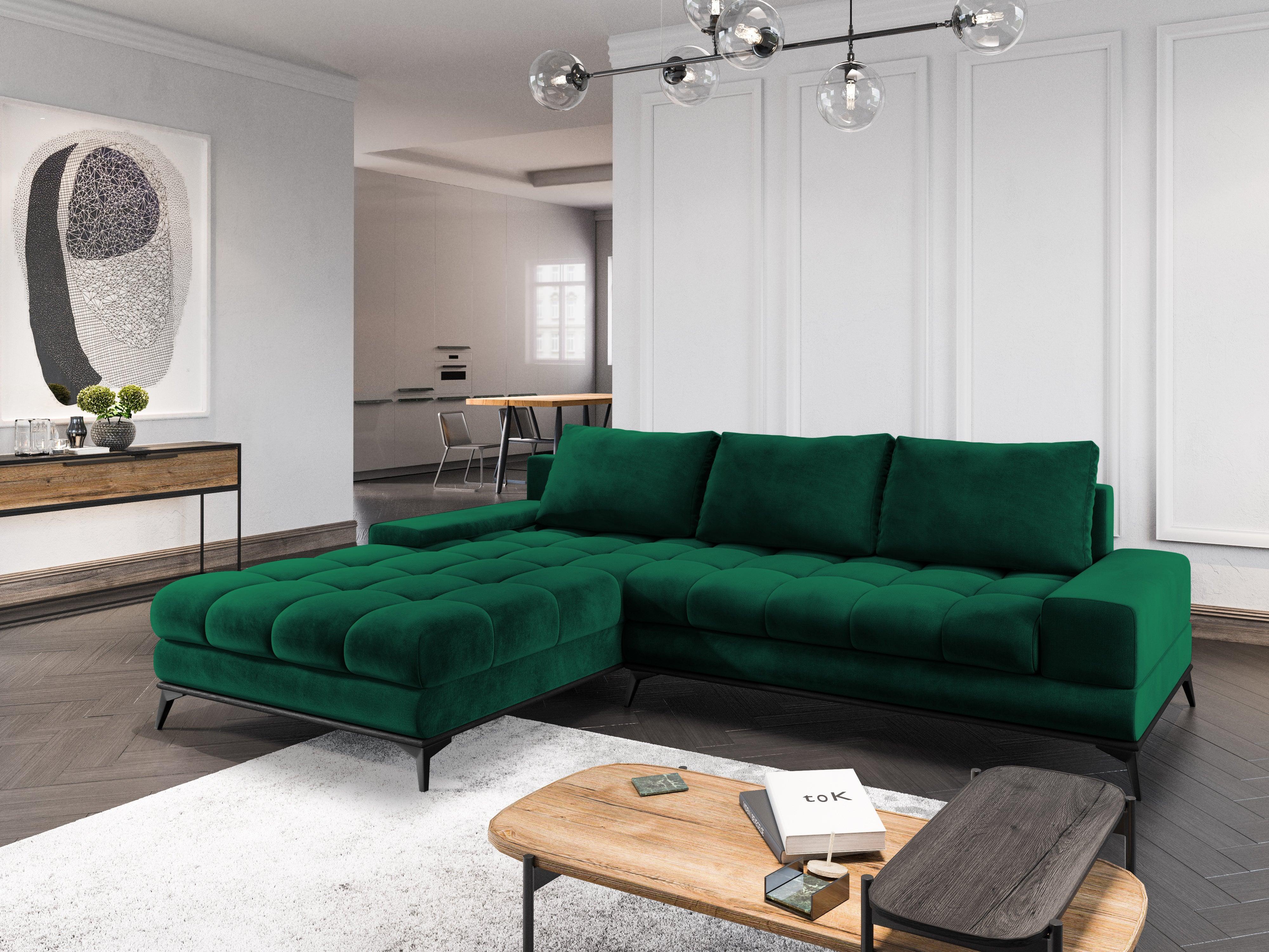 Narożnik aksamitny lewostronny z funkcją spania DENEB butelkowa zieleń Windsor & Co Eye on Design
