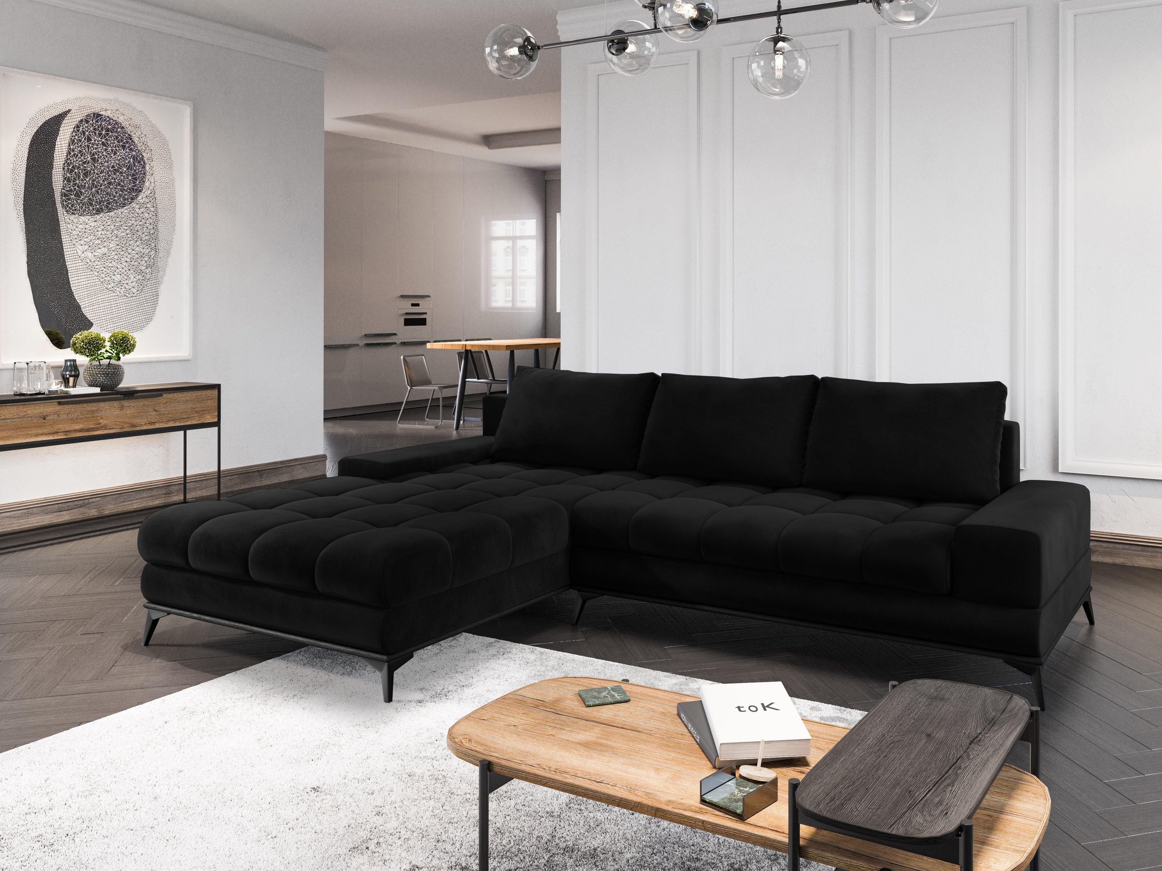 Narożnik aksamitny lewostronny z funkcją spania DENEB czarny Windsor & Co Eye on Design