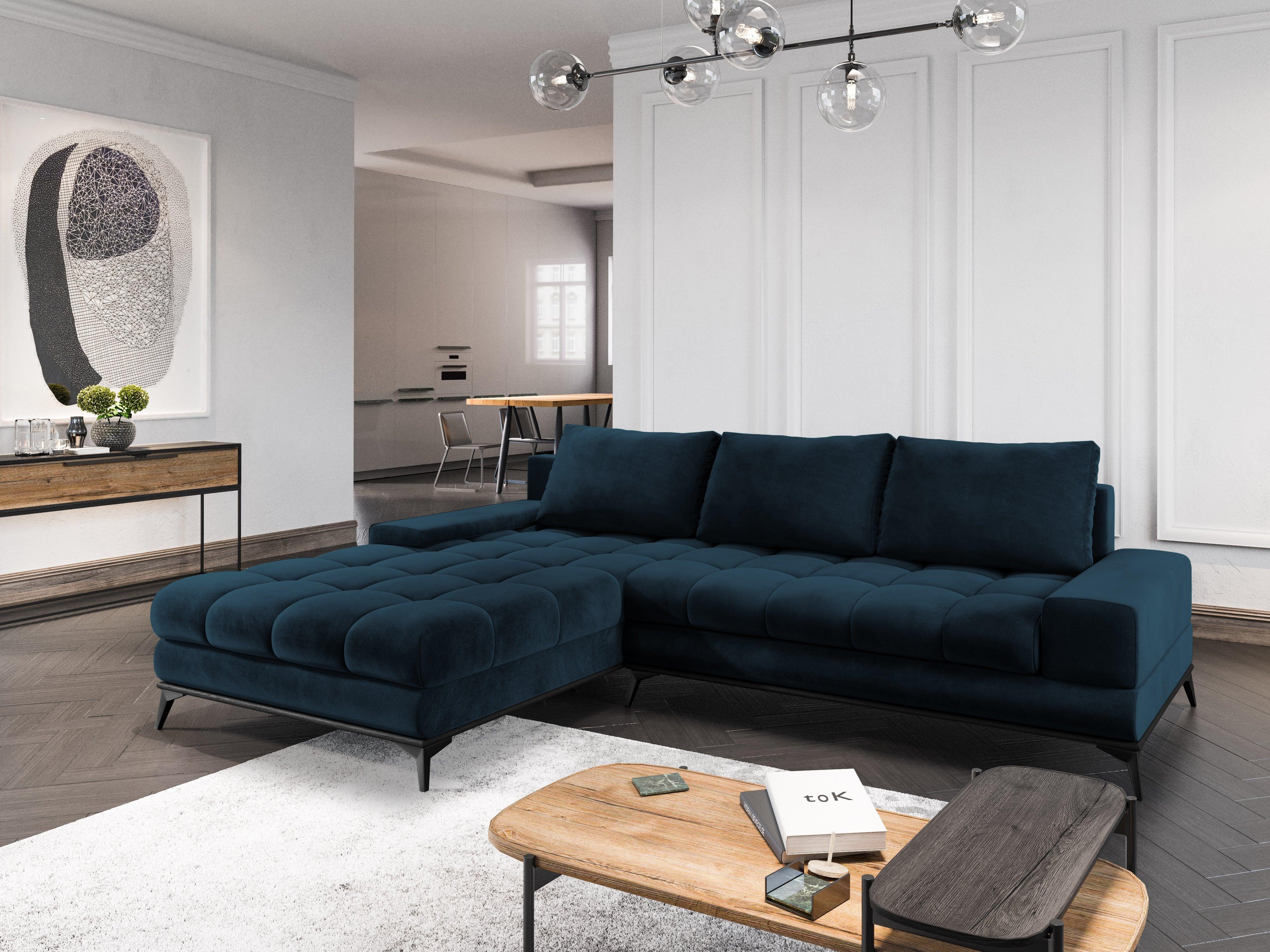Narożnik aksamitny lewostronny z funkcją spania DENEB granatowy Windsor & Co Eye on Design