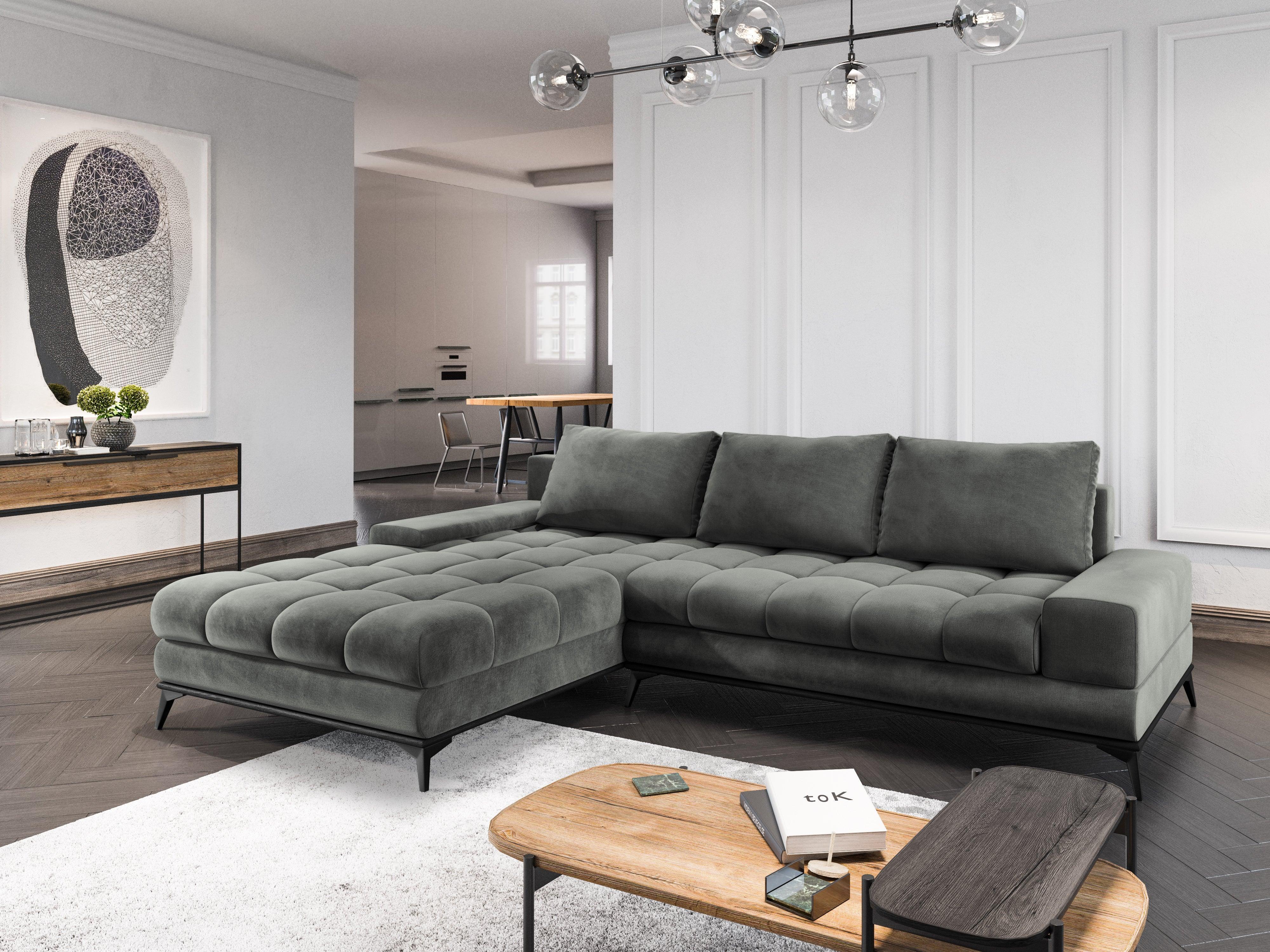 Narożnik aksamitny lewostronny z funkcją spania DENEB szary Windsor & Co Eye on Design