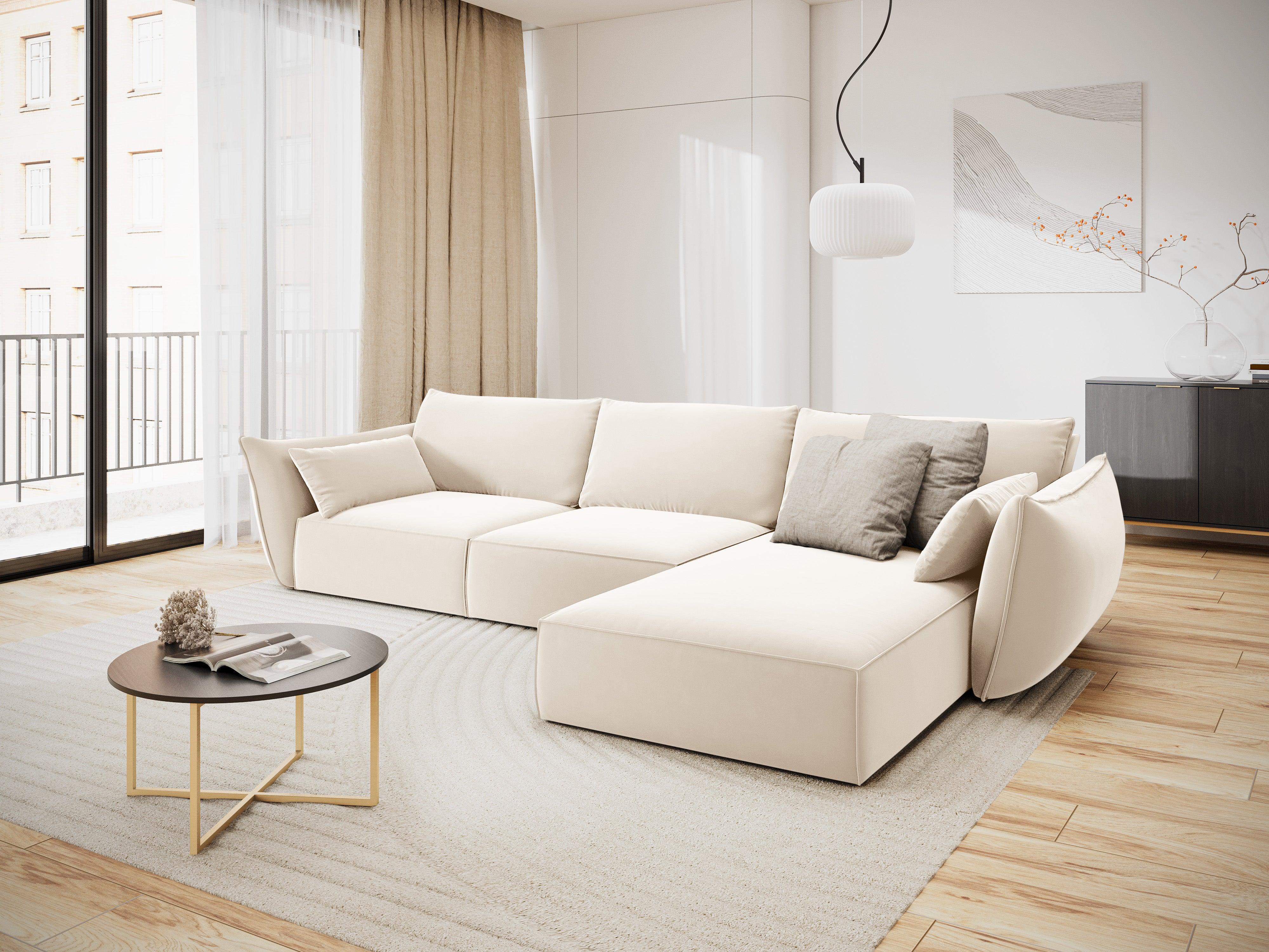 Narożnik aksamitny prawostronny 4-osobowy VANDA beżowy Mazzini Sofas Eye on Design