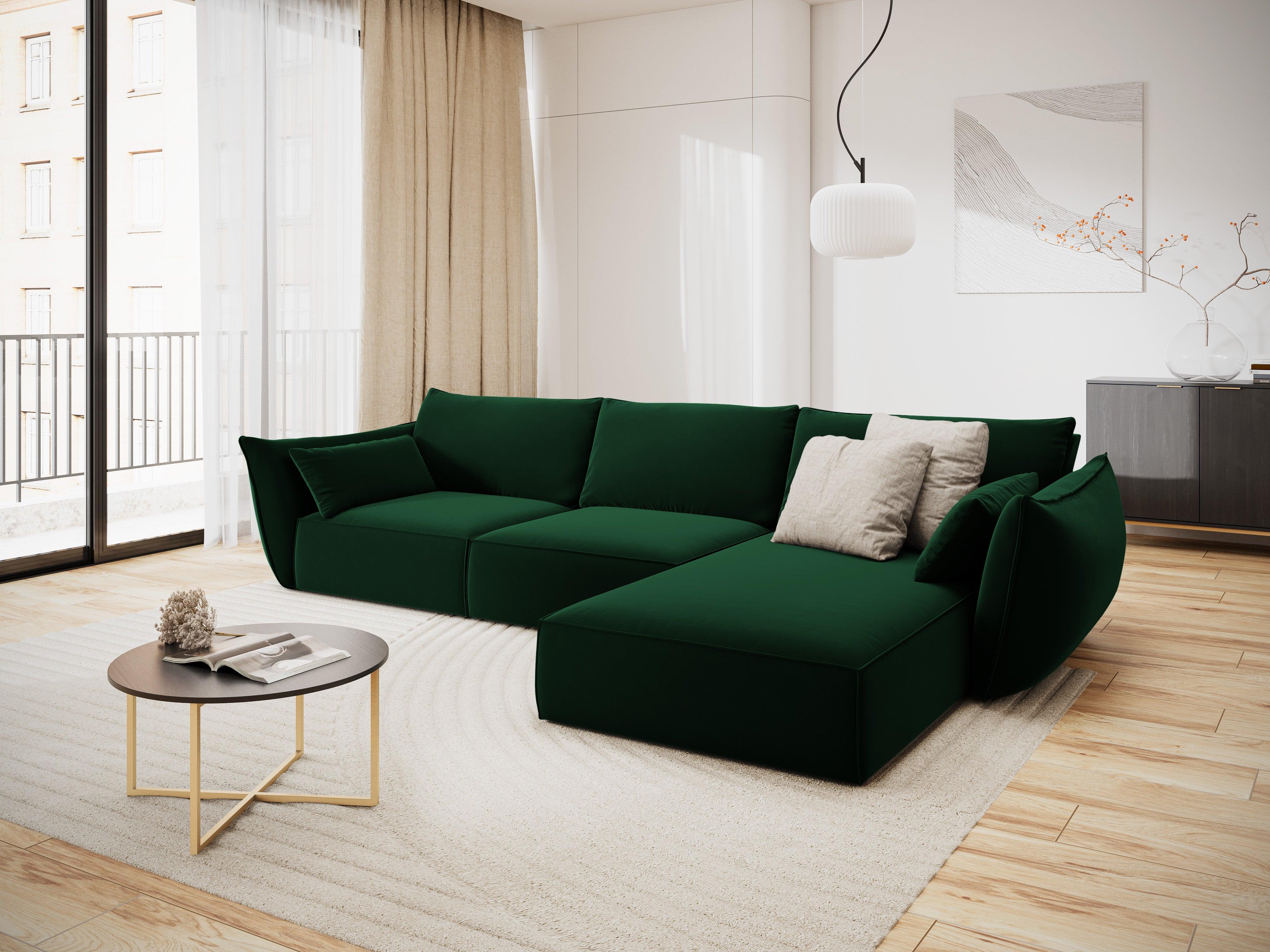 Narożnik aksamitny prawostronny 4-osobowy VANDA butelkowa zieleń Mazzini Sofas Eye on Design