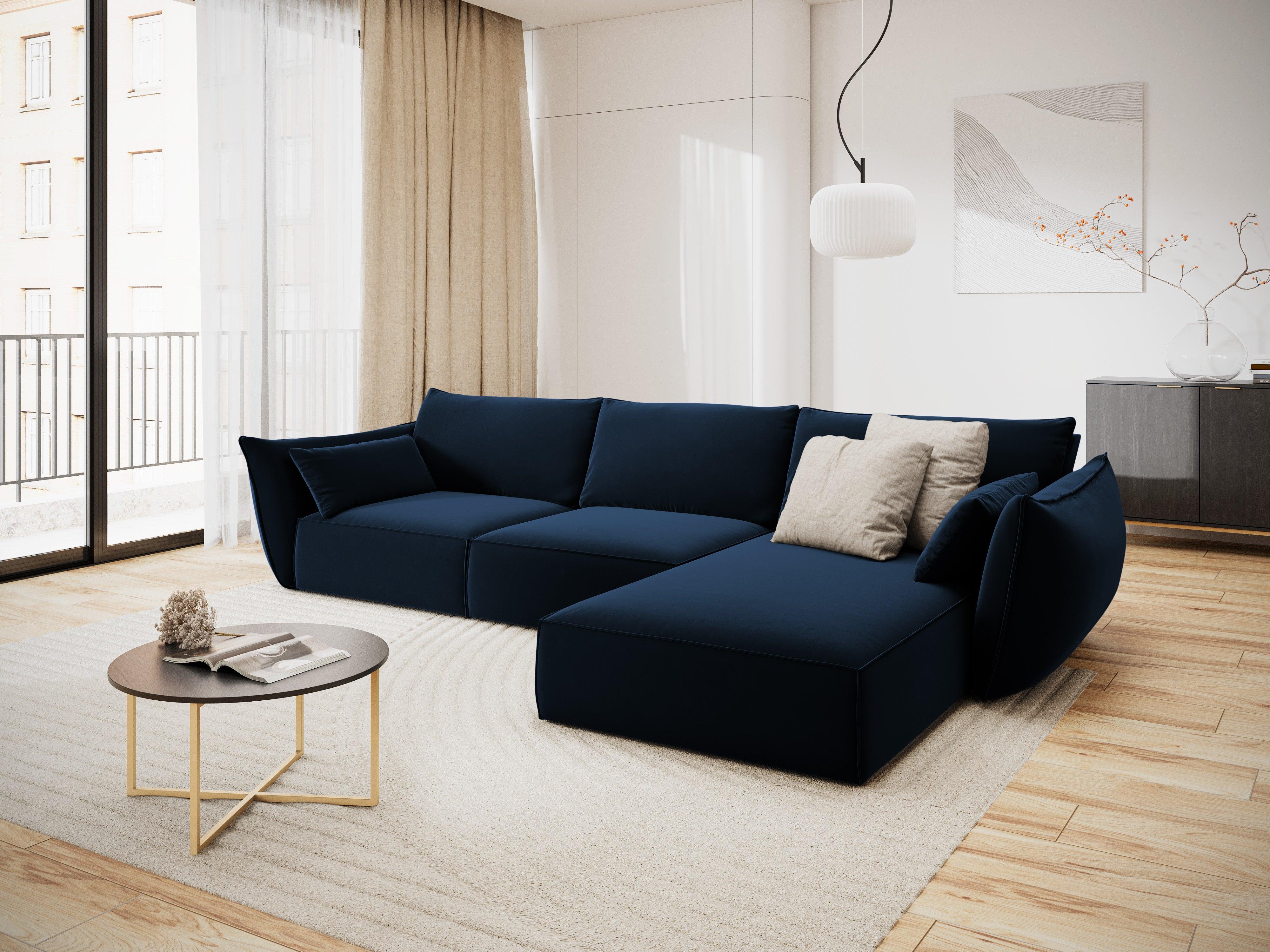 Narożnik aksamitny prawostronny 4-osobowy VANDA granatowy Mazzini Sofas Eye on Design