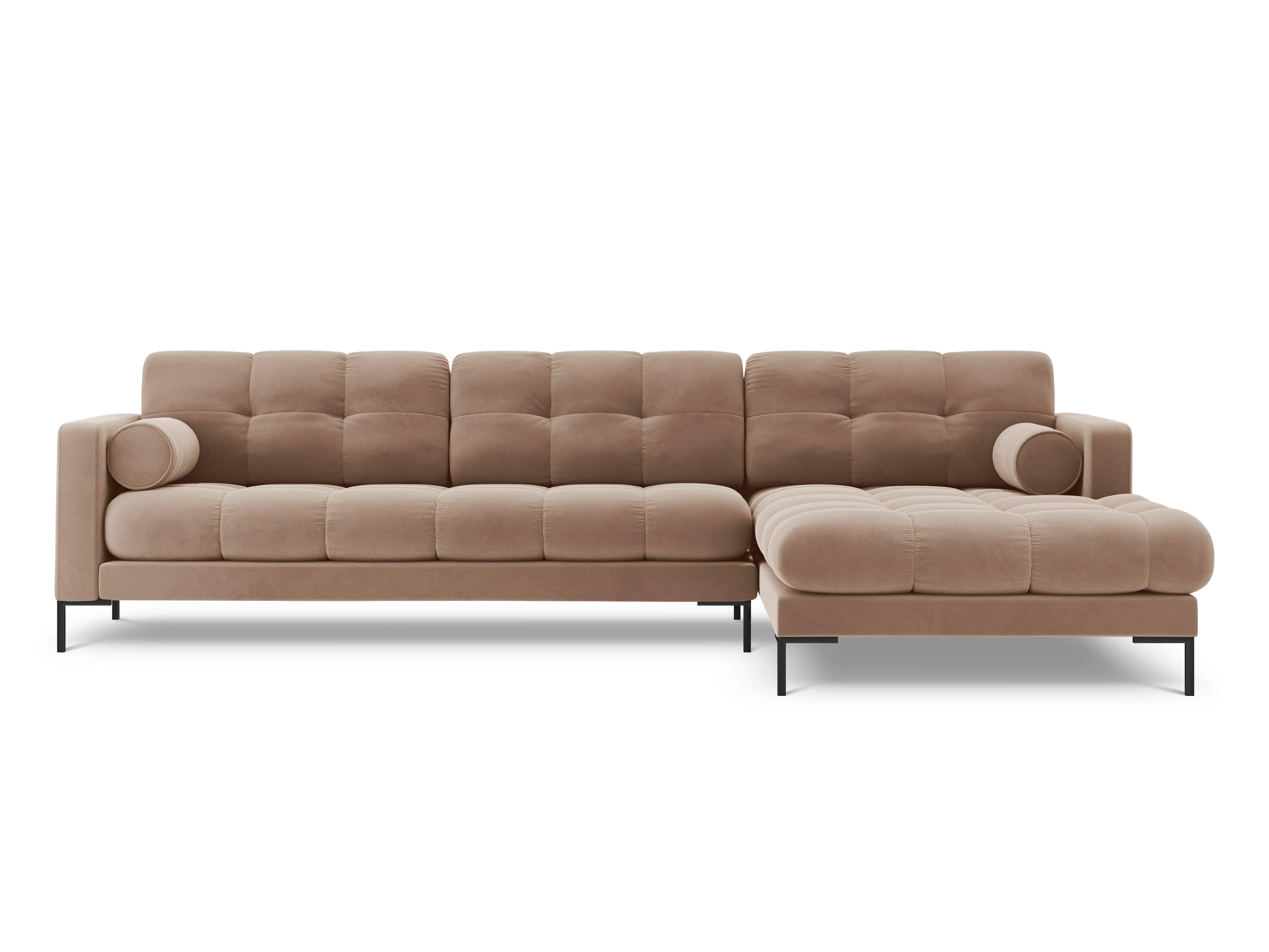 Narożnik aksamitny prawostronny BALI beżowy z czarną podstawą Cosmopolitan Design Eye on Design
