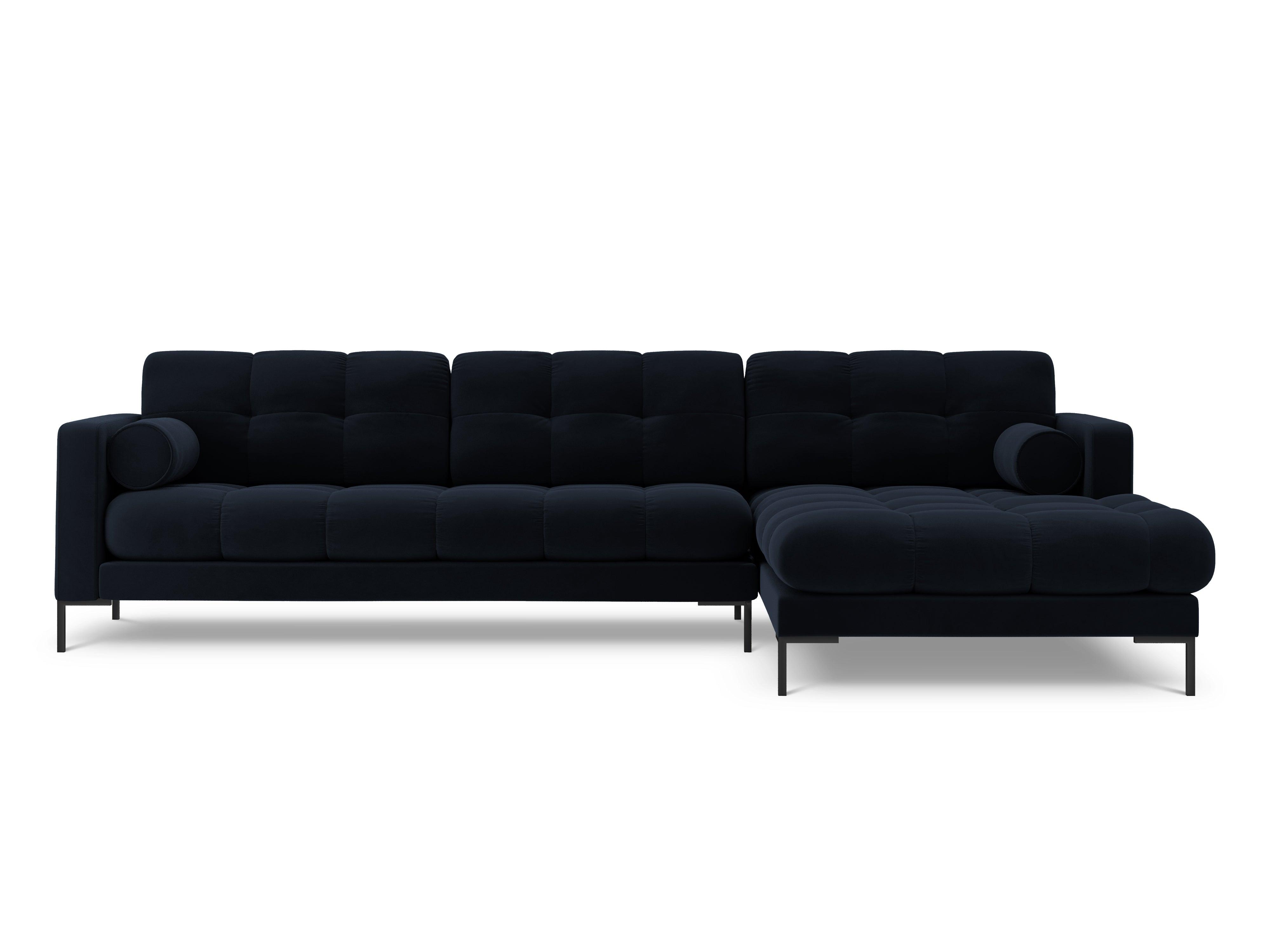 Narożnik aksamitny prawostronny BALI ciemnoniebieski z czarną podstawą Cosmopolitan Design Eye on Design