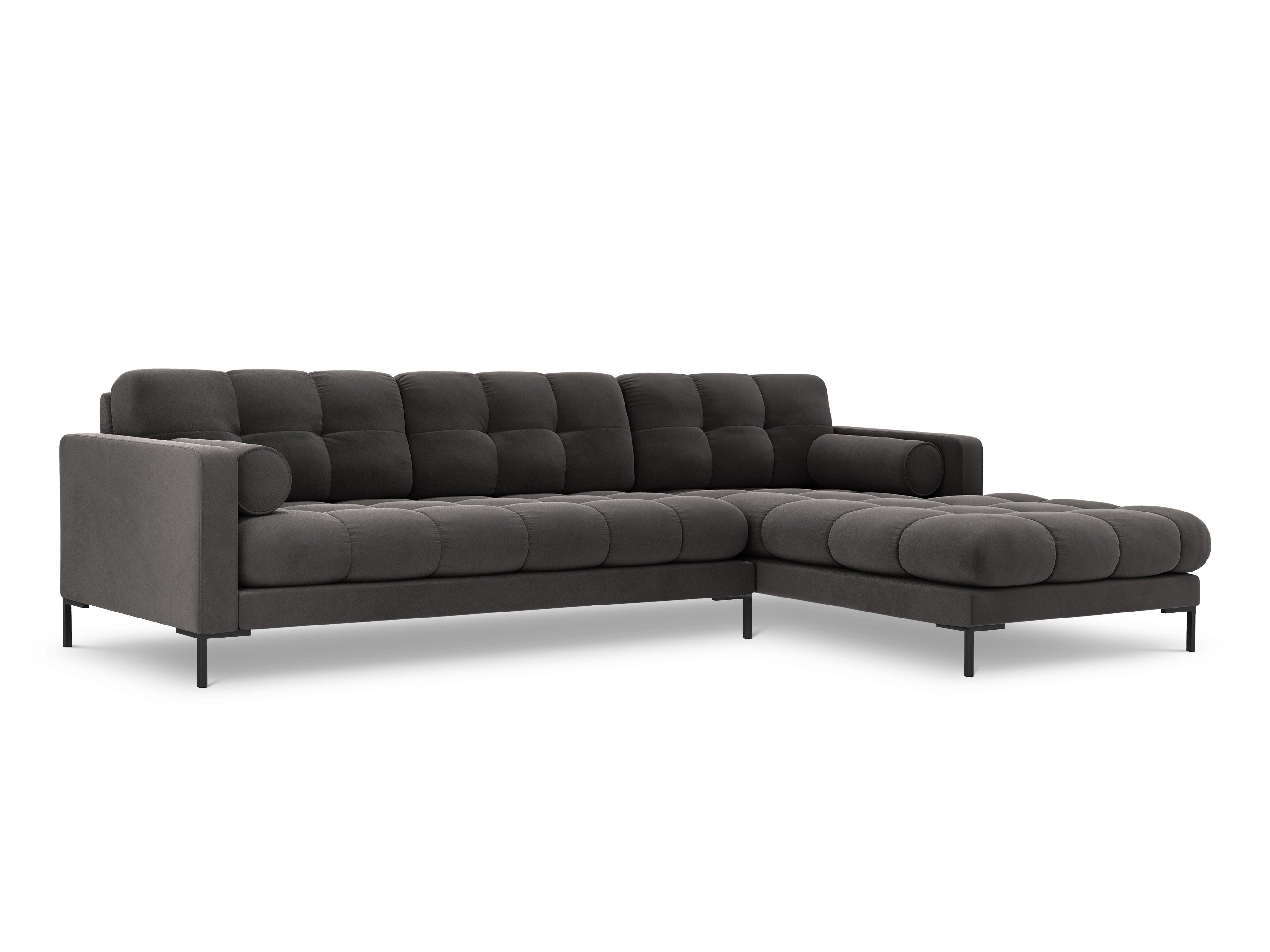 Narożnik aksamitny prawostronny BALI ciemnoszary z czarną podstawą Cosmopolitan Design Eye on Design