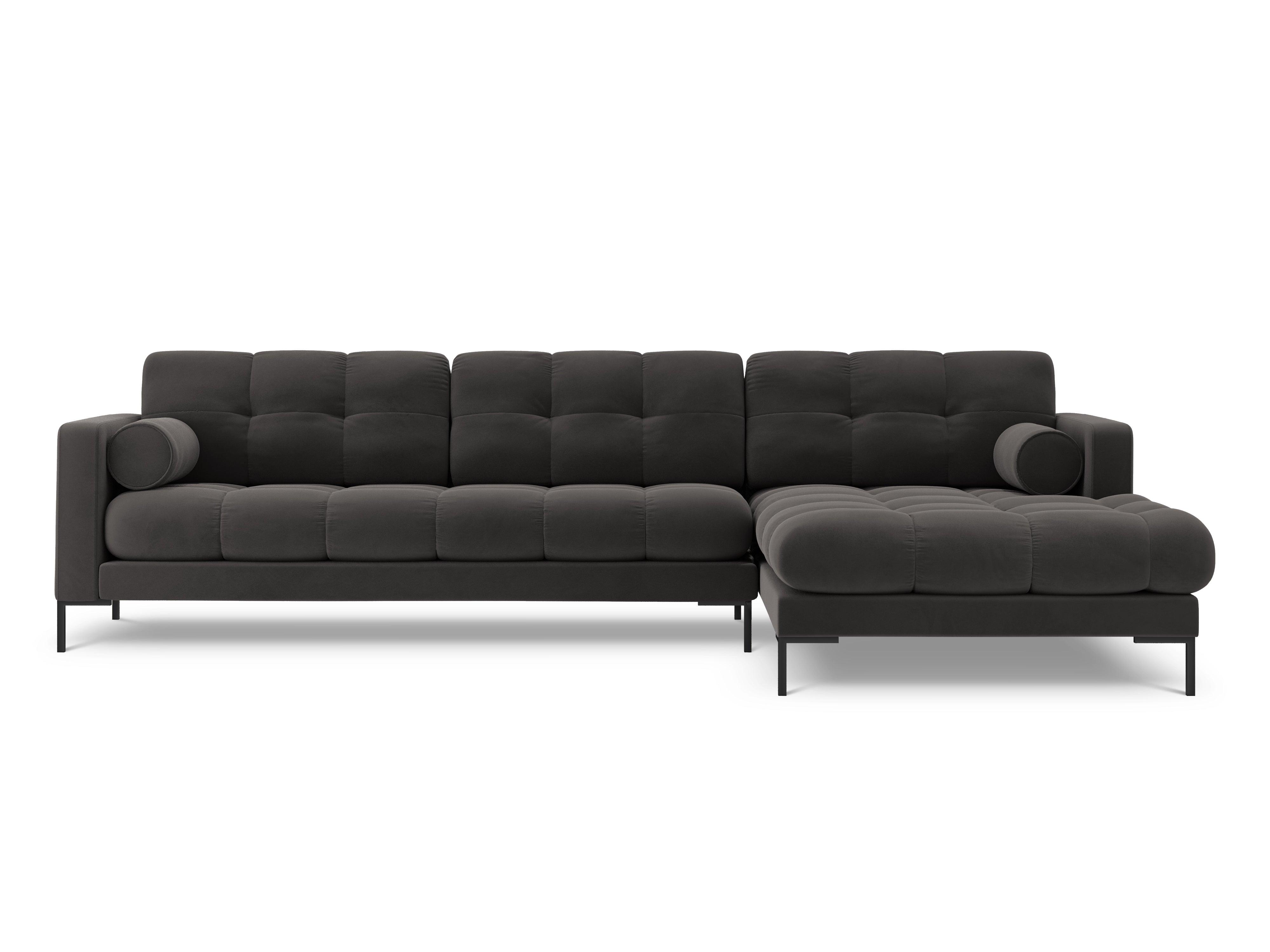 Narożnik aksamitny prawostronny BALI ciemnoszary z czarną podstawą Cosmopolitan Design Eye on Design