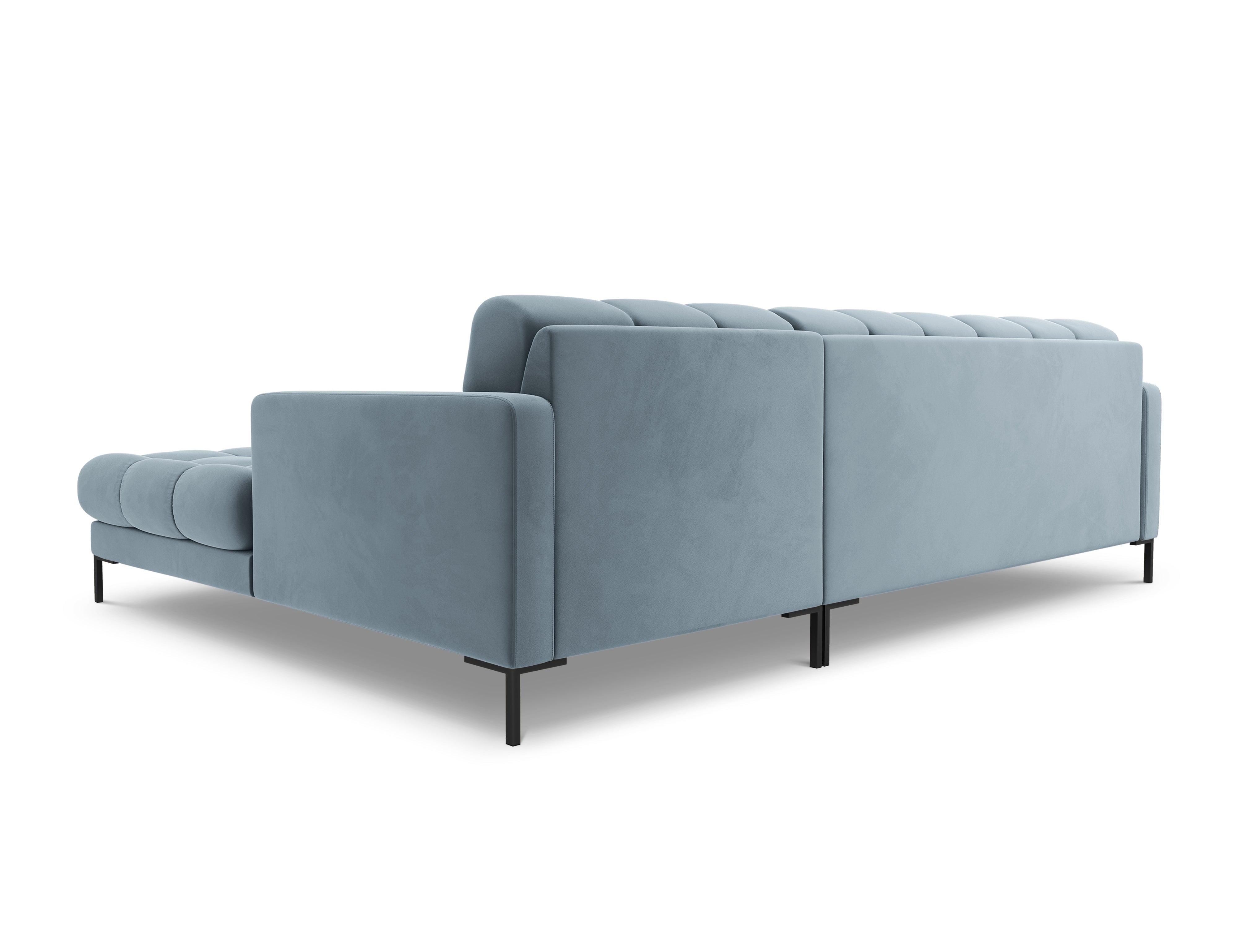 Narożnik aksamitny prawostronny BALI jasnoniebieski z czarną podstawą Cosmopolitan Design Eye on Design
