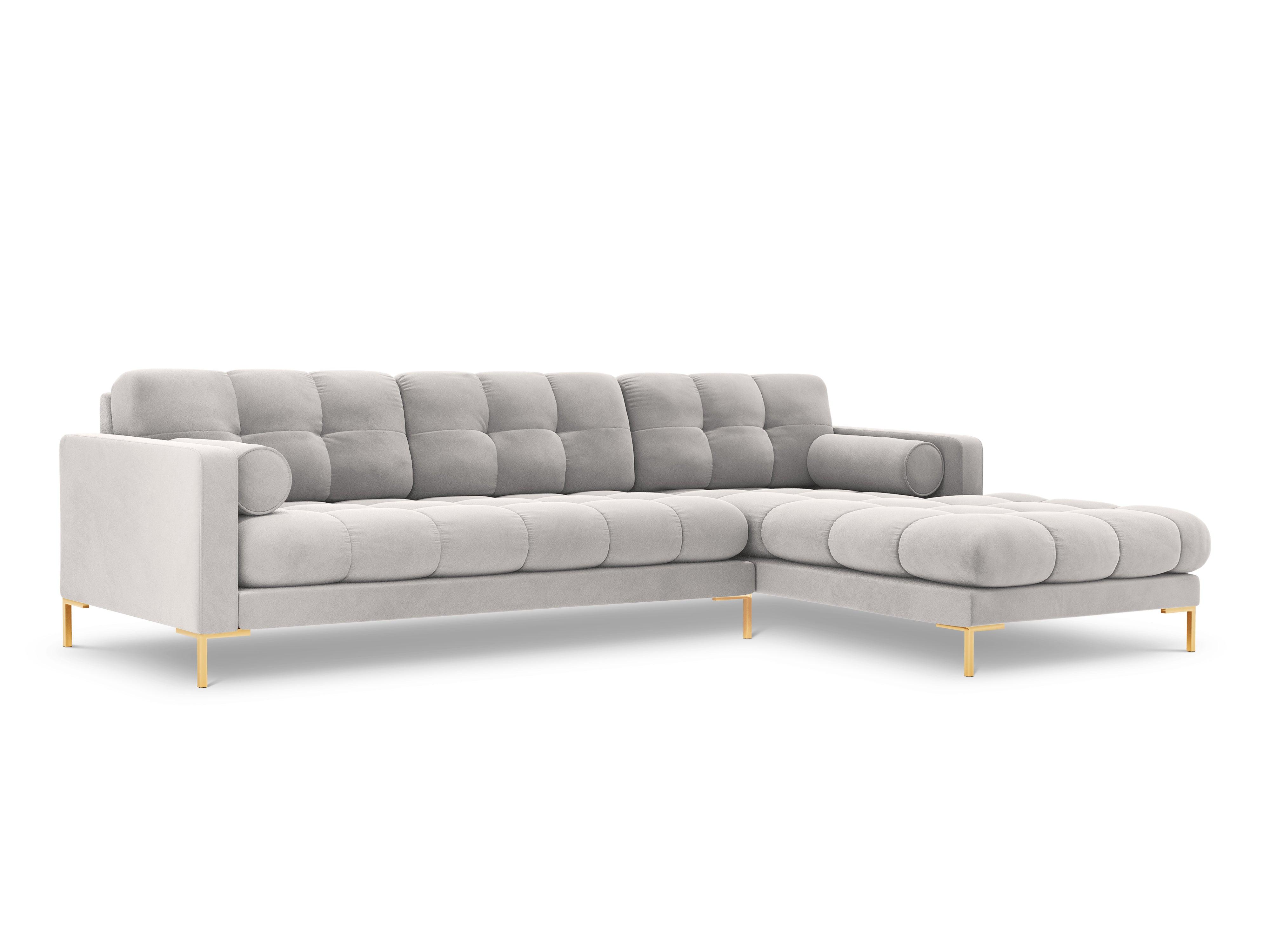 Narożnik aksamitny prawostronny BALI srebrny ze złotą podstawą Cosmopolitan Design Eye on Design