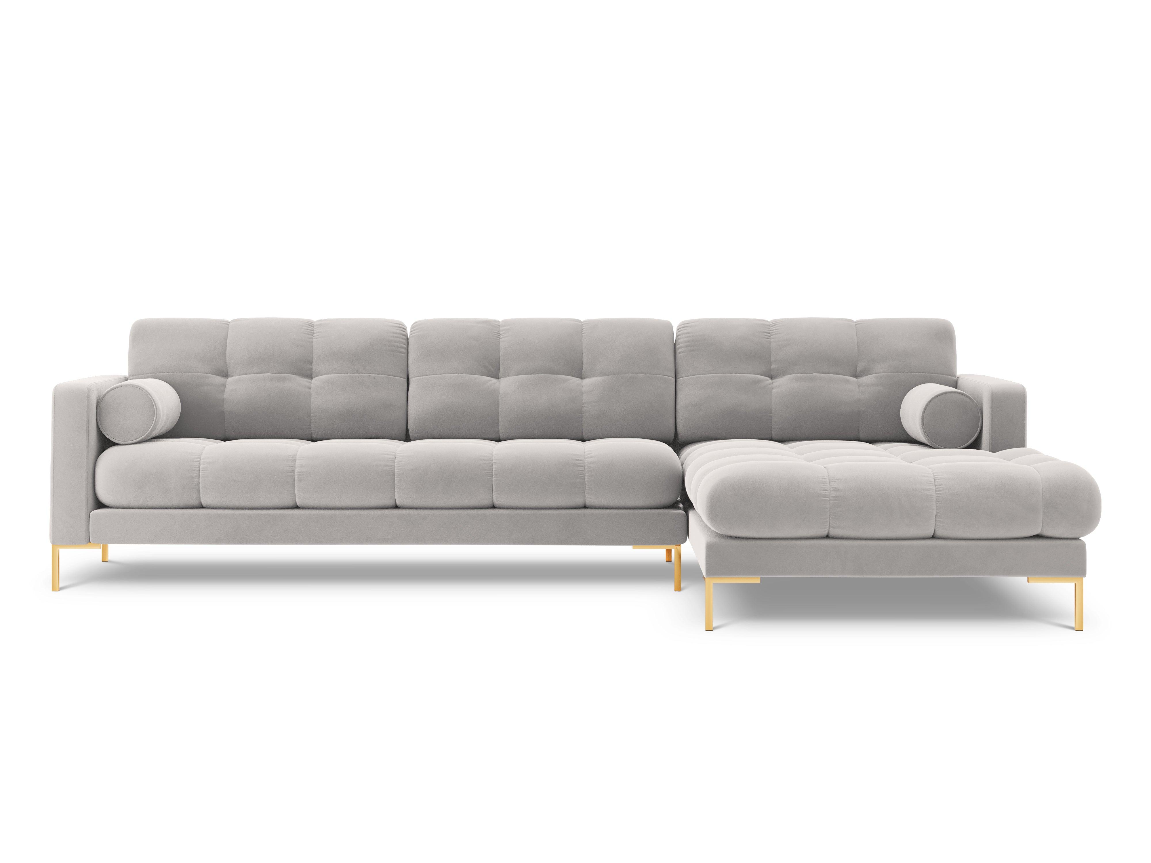 Narożnik aksamitny prawostronny BALI srebrny ze złotą podstawą Cosmopolitan Design Eye on Design