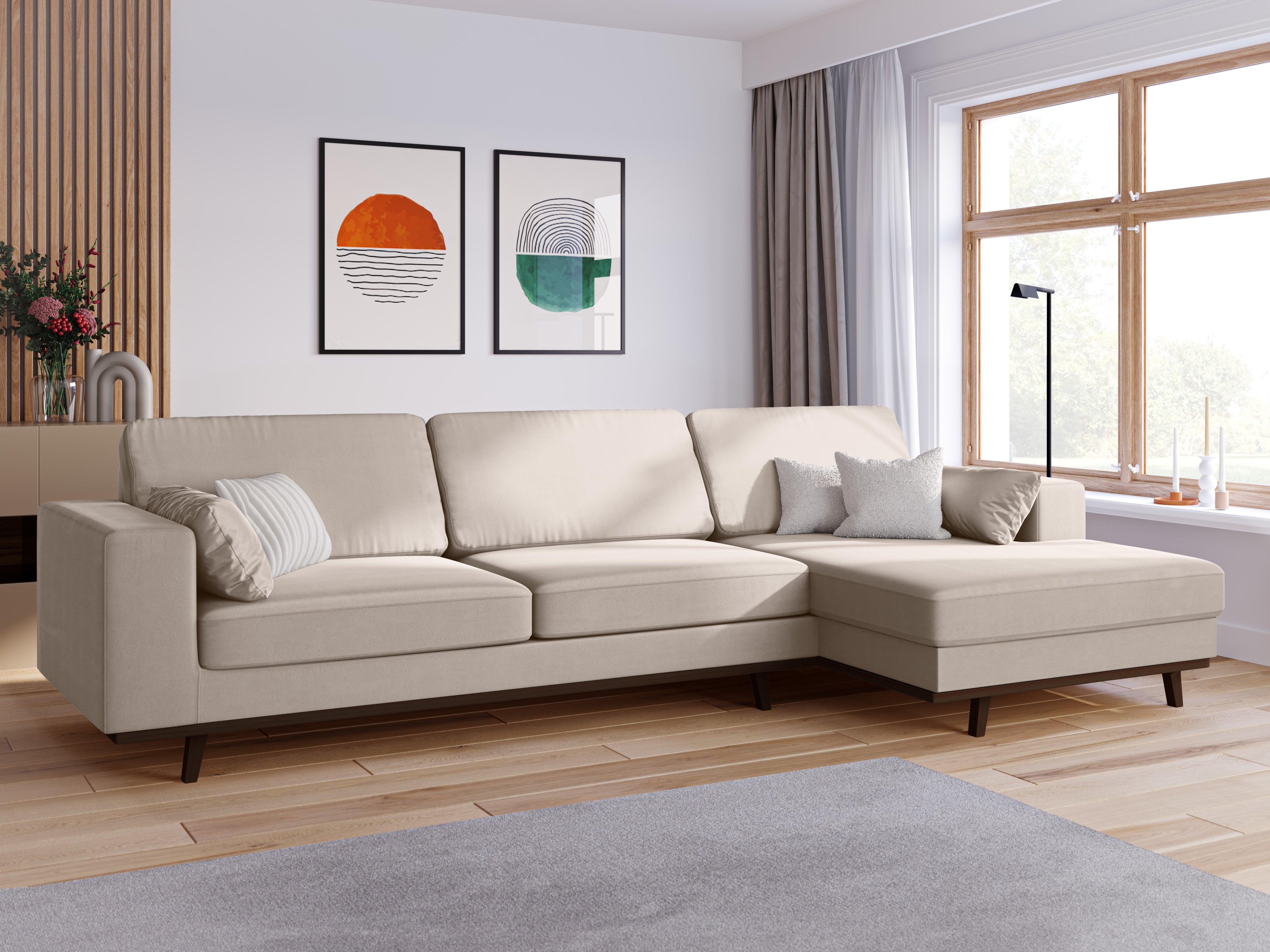 Narożnik aksamitny prawostronny HEBE beżowy Mazzini Sofas Eye on Design