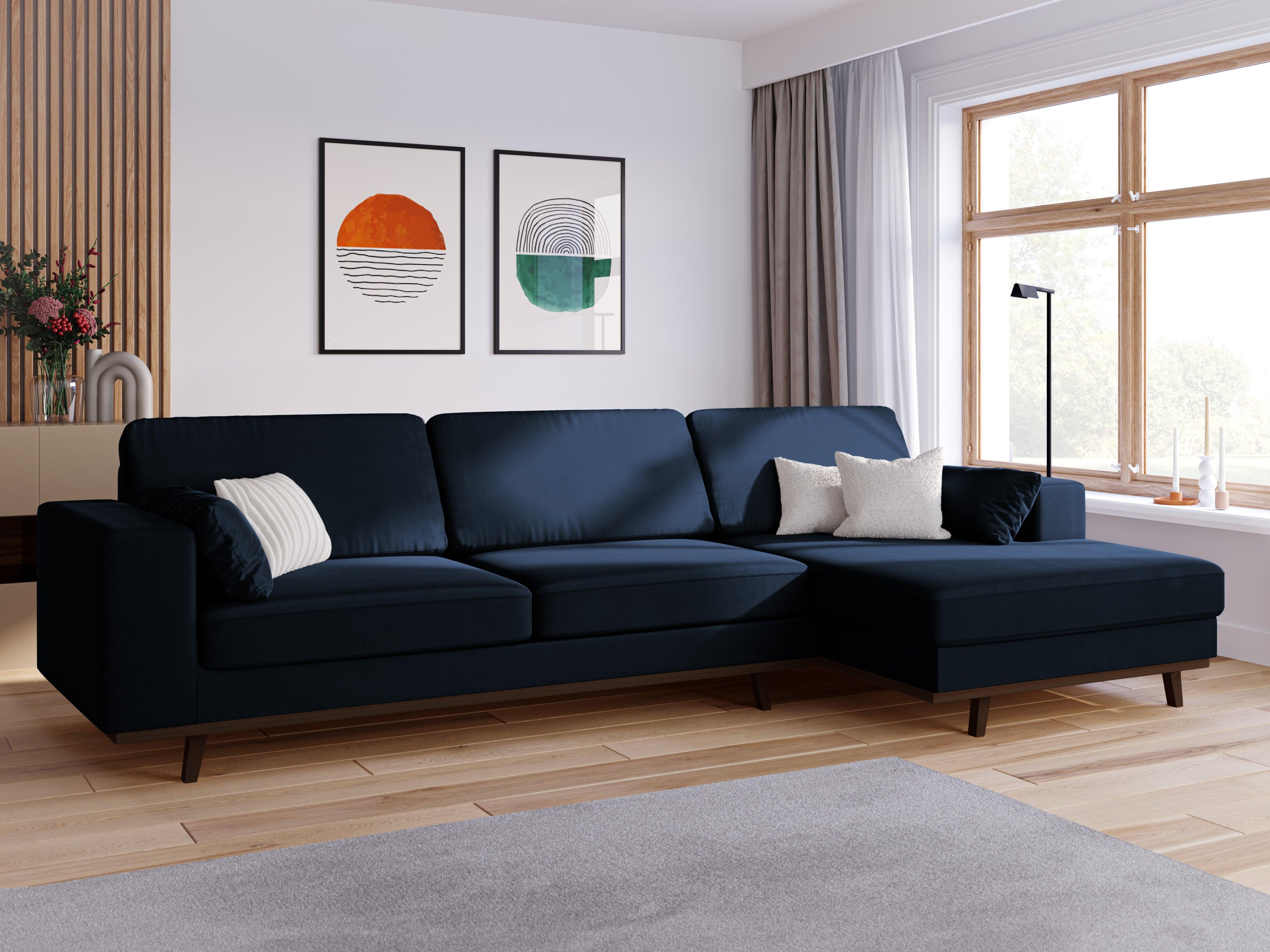 Narożnik aksamitny prawostronny HEBE granat królewski Mazzini Sofas Eye on Design
