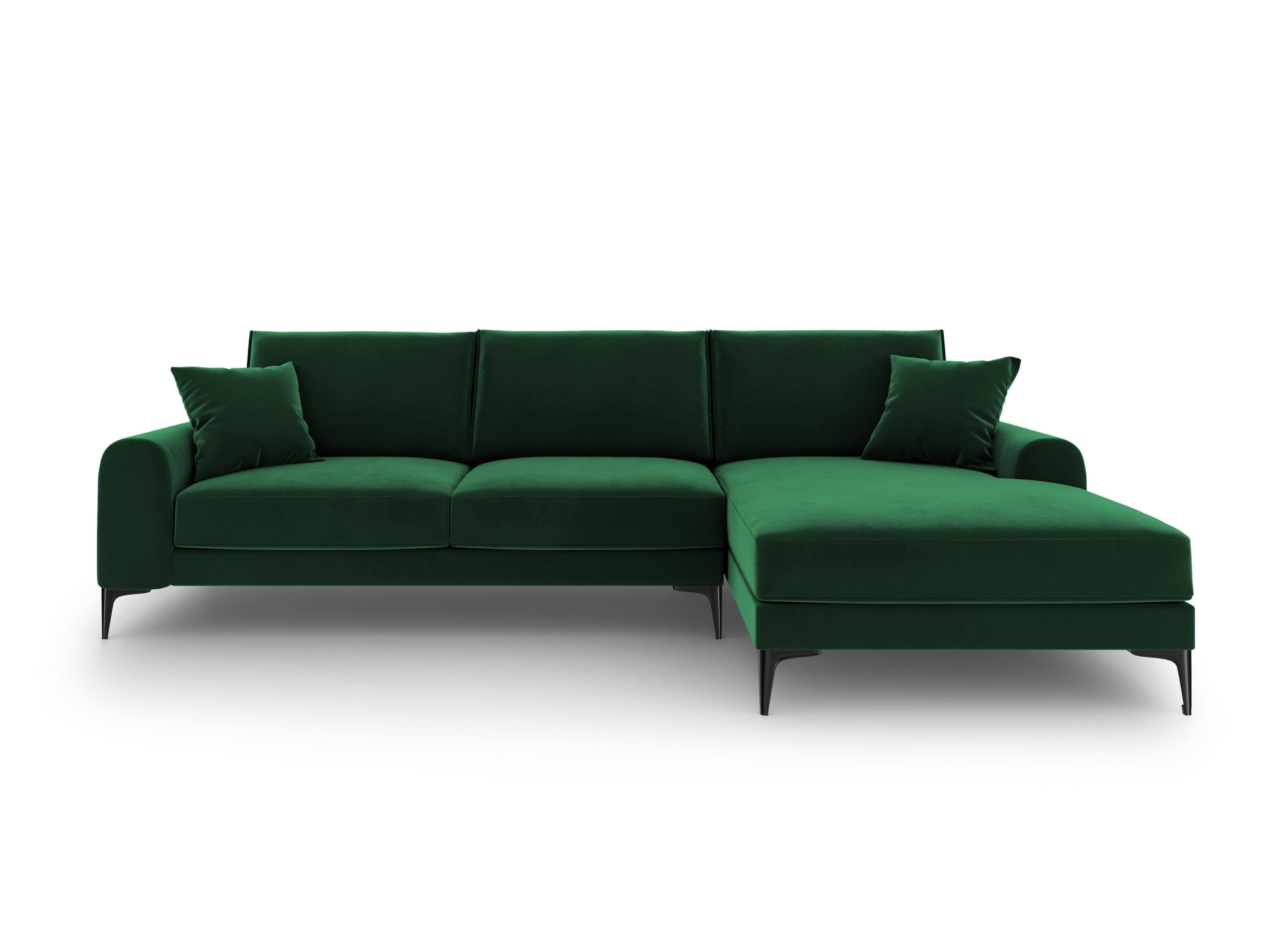 Narożnik aksamitny prawostronny MADARA butelkowa zieleń z czarną podstawą Mazzini Sofas Eye on Design