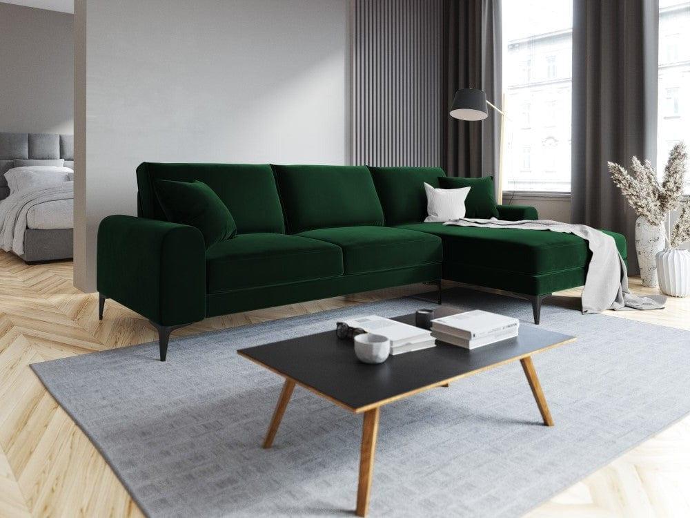 Narożnik aksamitny prawostronny MADARA butelkowa zieleń z czarną podstawą Mazzini Sofas Eye on Design