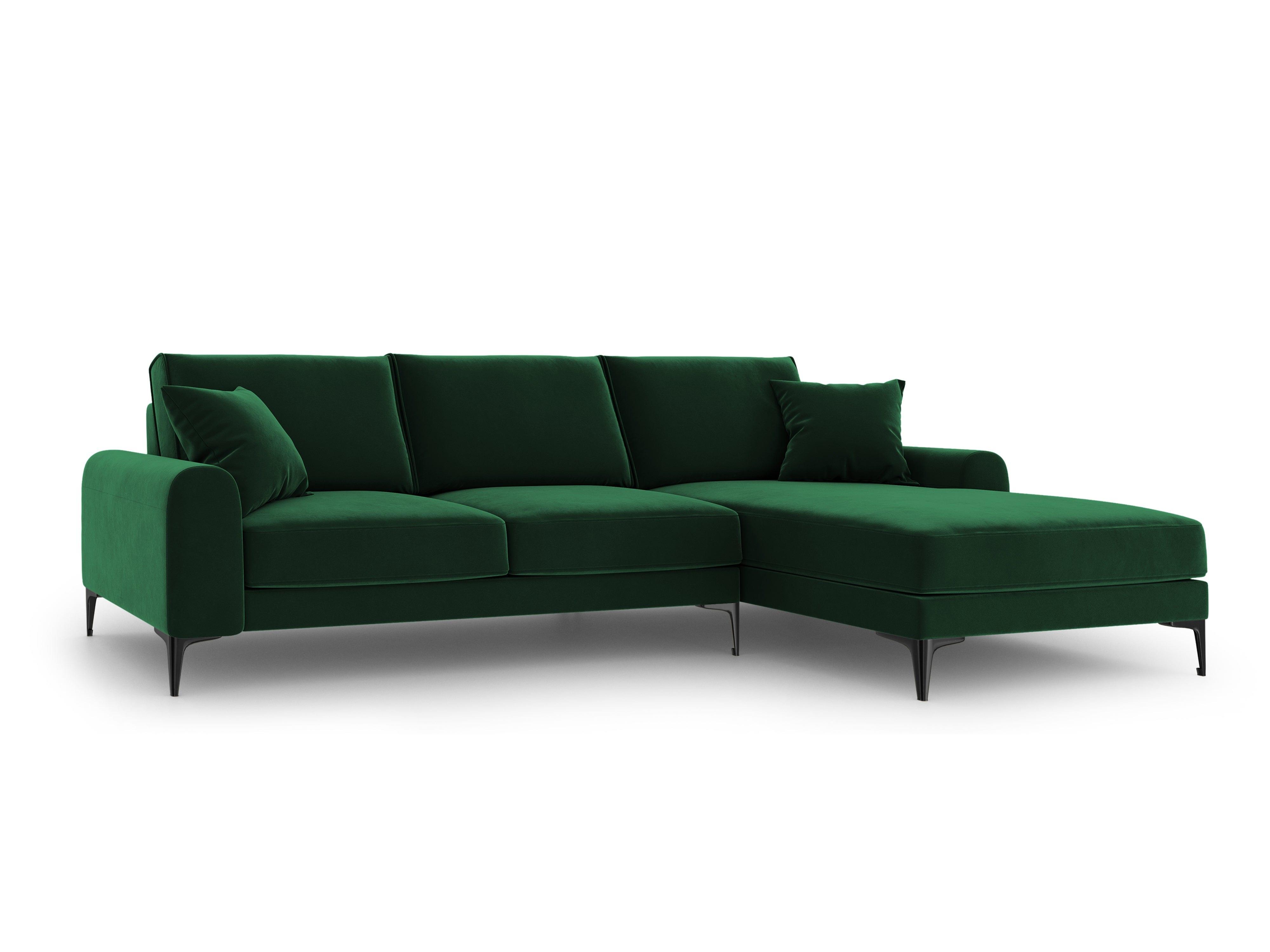 Narożnik aksamitny prawostronny MADARA butelkowa zieleń z czarną podstawą Mazzini Sofas Eye on Design