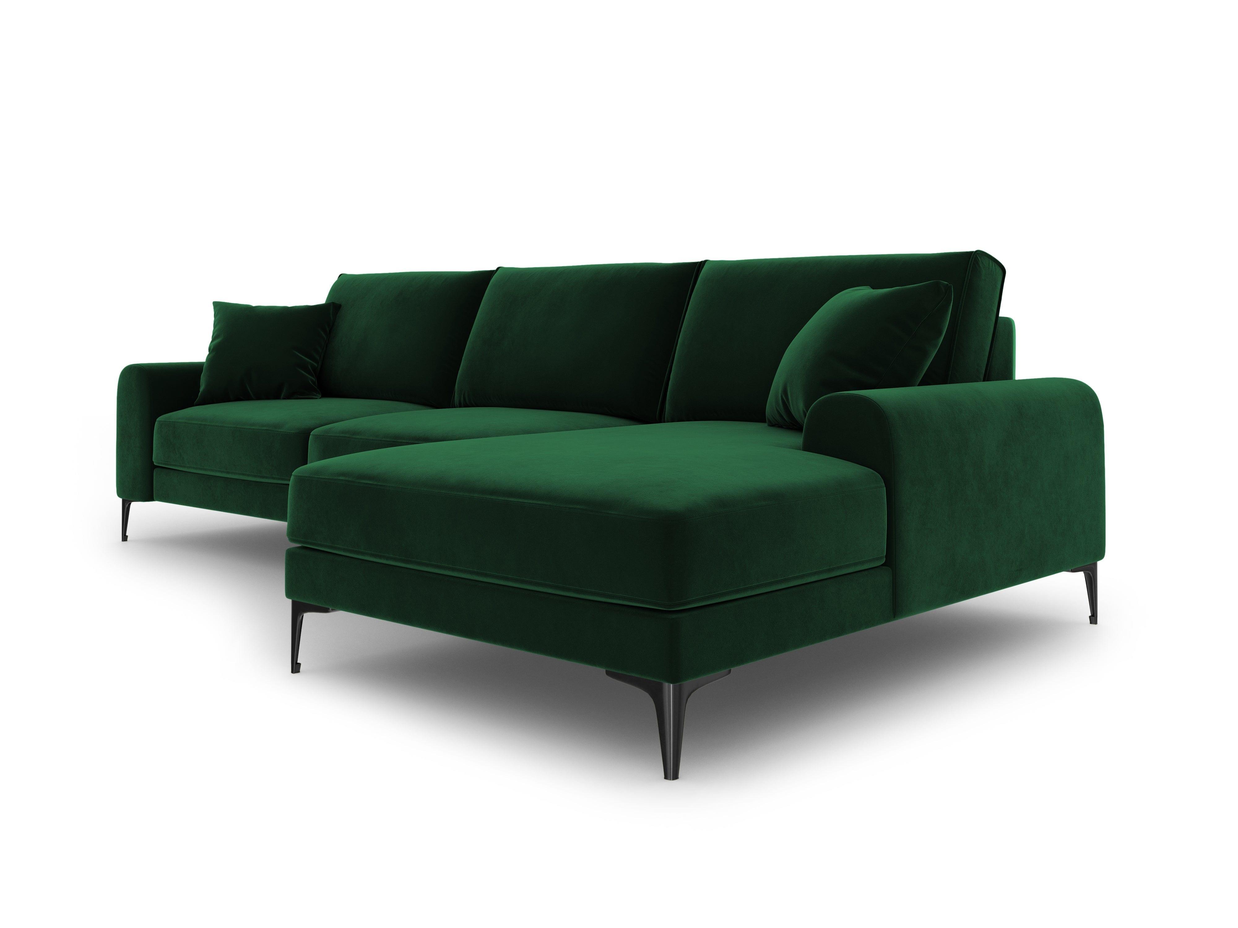 Narożnik aksamitny prawostronny MADARA butelkowa zieleń z czarną podstawą Mazzini Sofas Eye on Design